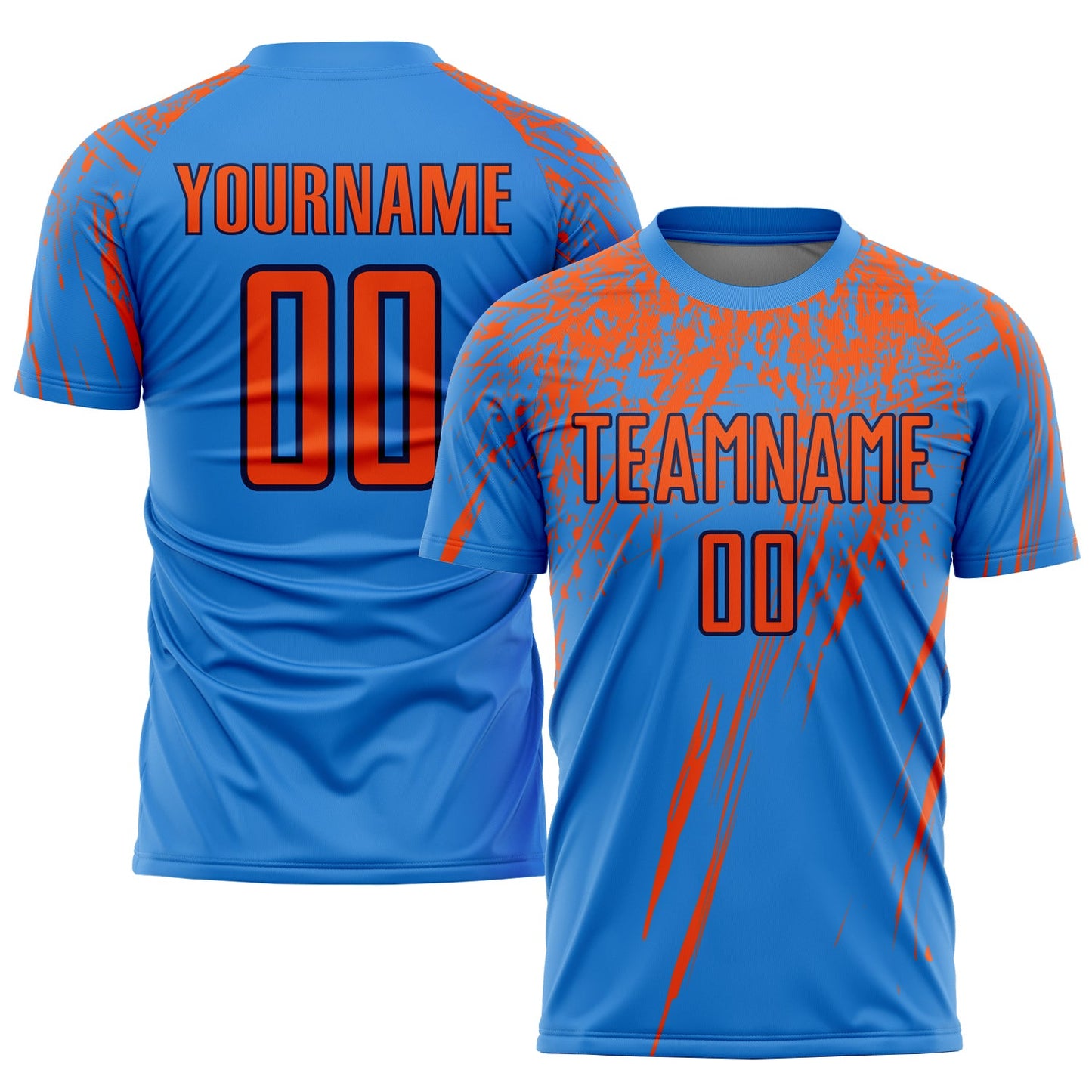 Custom Powder Blue Orange-Navy Sublimation Soccer Uniform Jersey - Main View