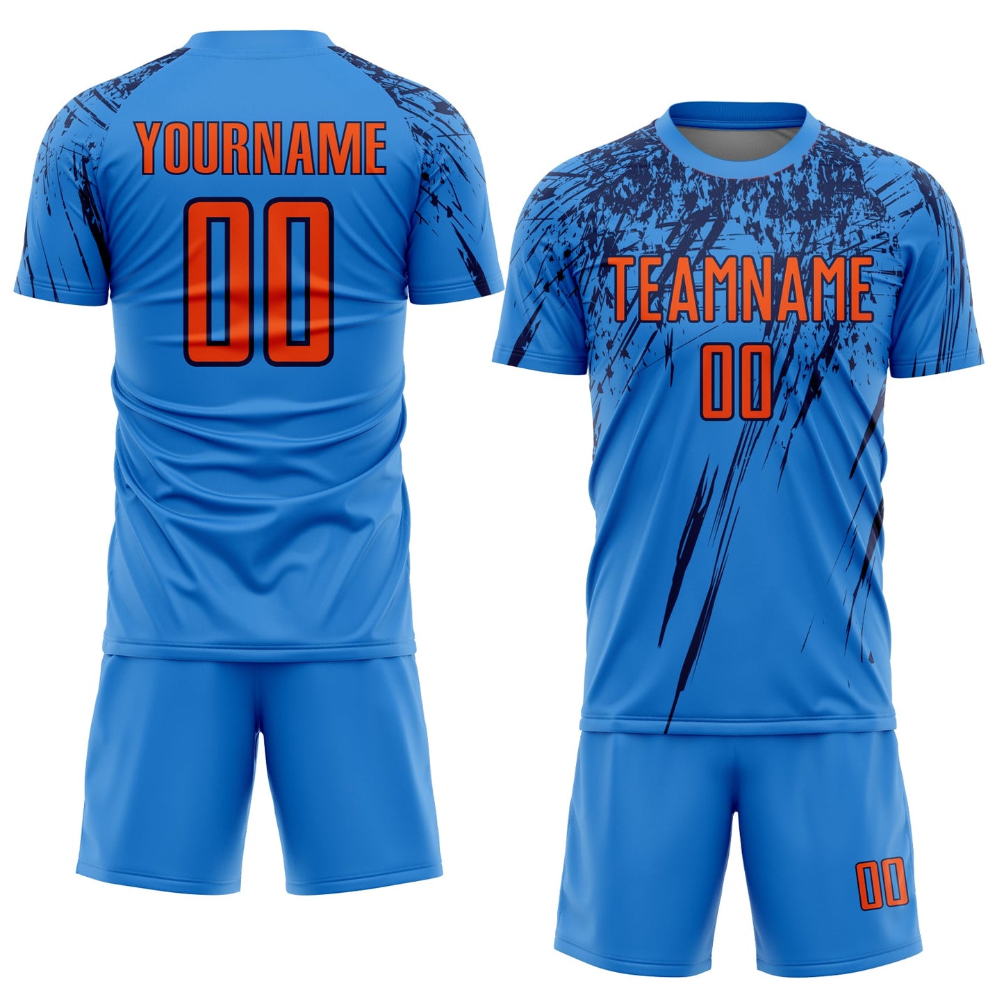 Custom Powder Blue Orange-Navy Sublimation Soccer Uniform Jersey view 2