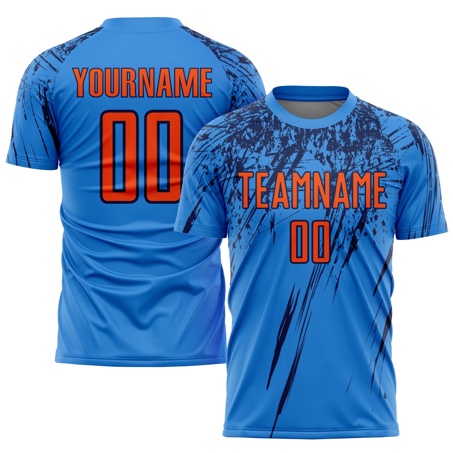 Custom Powder Blue Orange-Navy Sublimation Soccer Uniform Jersey - Main View