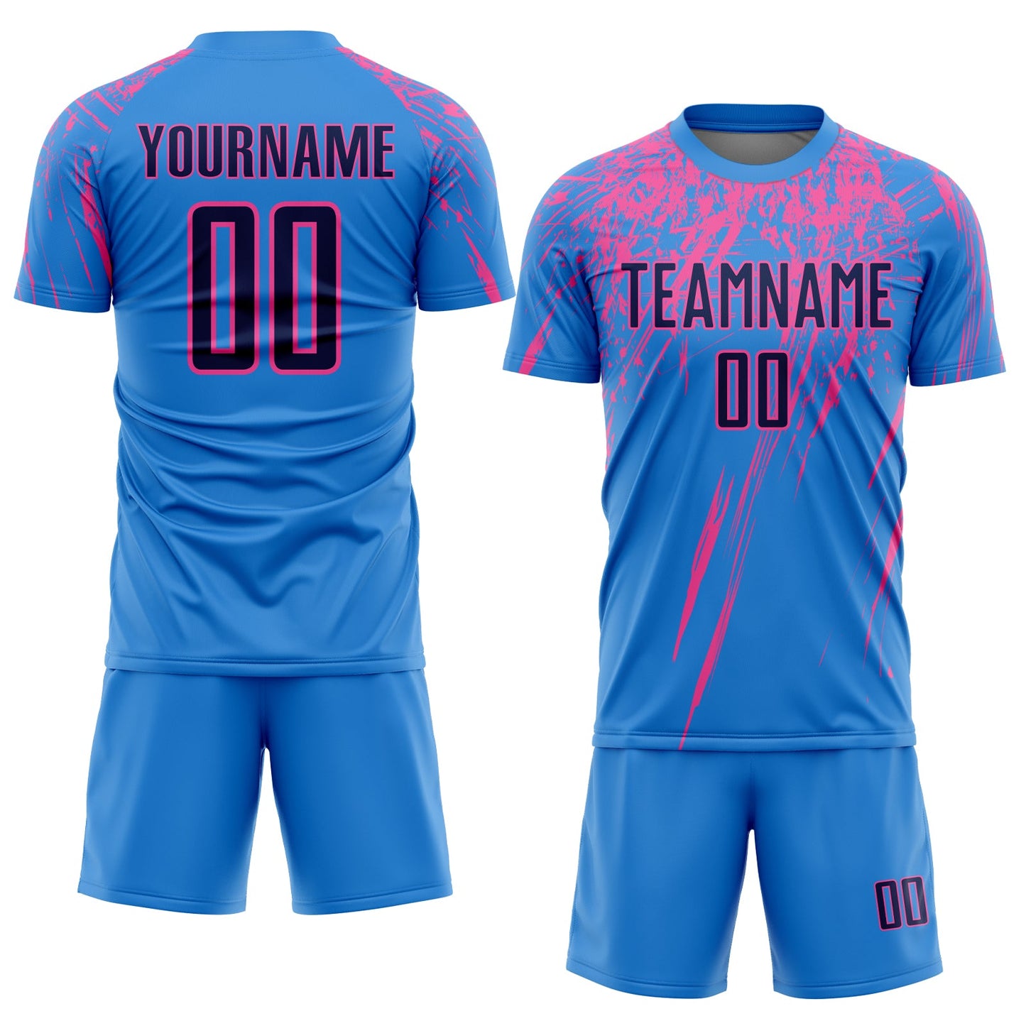 Custom Powder Blue Navy-Pink Sublimation Soccer Uniform Jersey view 2