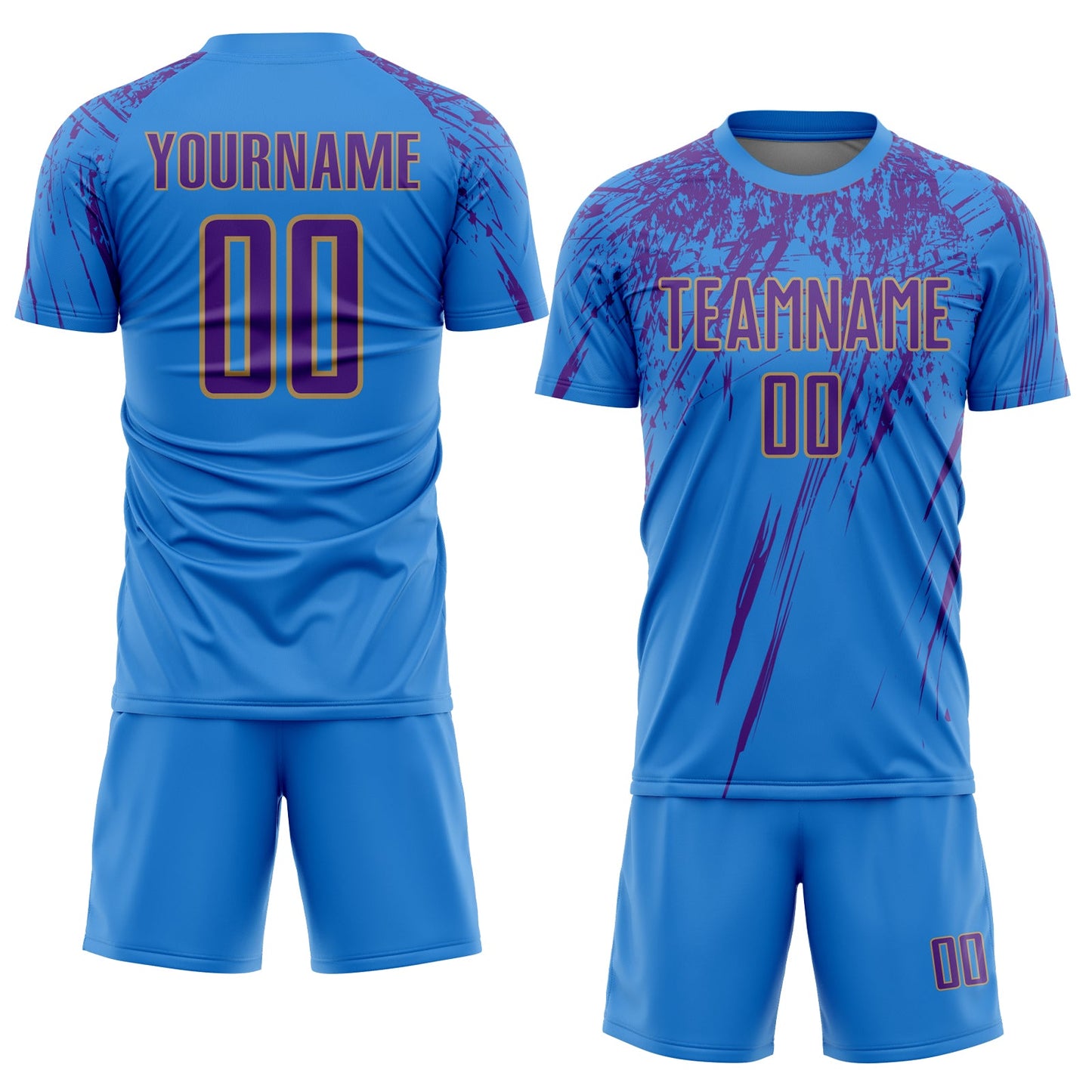 Custom Powder Blue Purple-Old Gold Sublimation Soccer Uniform Jersey view 2