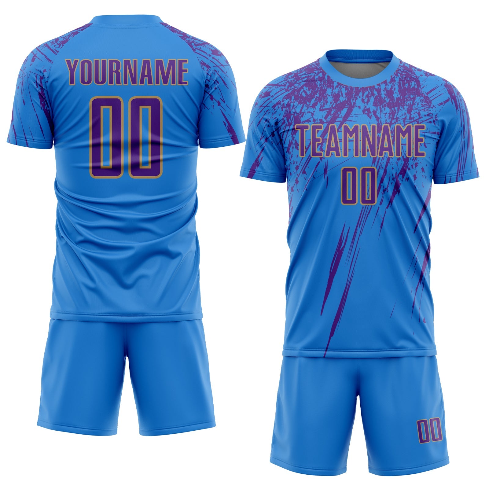 Custom Powder Blue Purple-Old Gold Sublimation Soccer Uniform Jersey view 2