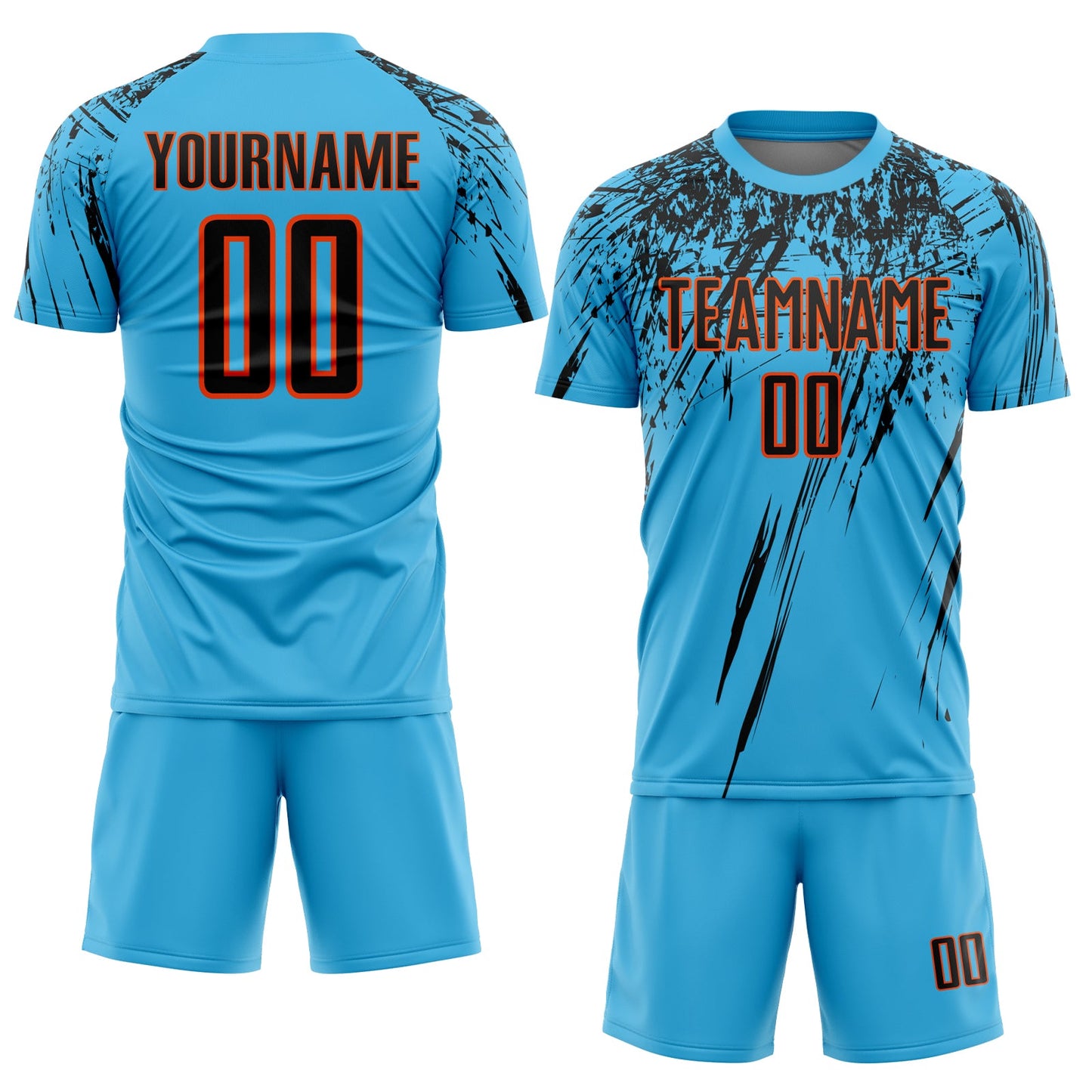 Custom Sky Blue Black-Orange Sublimation Soccer Uniform Jersey view 2