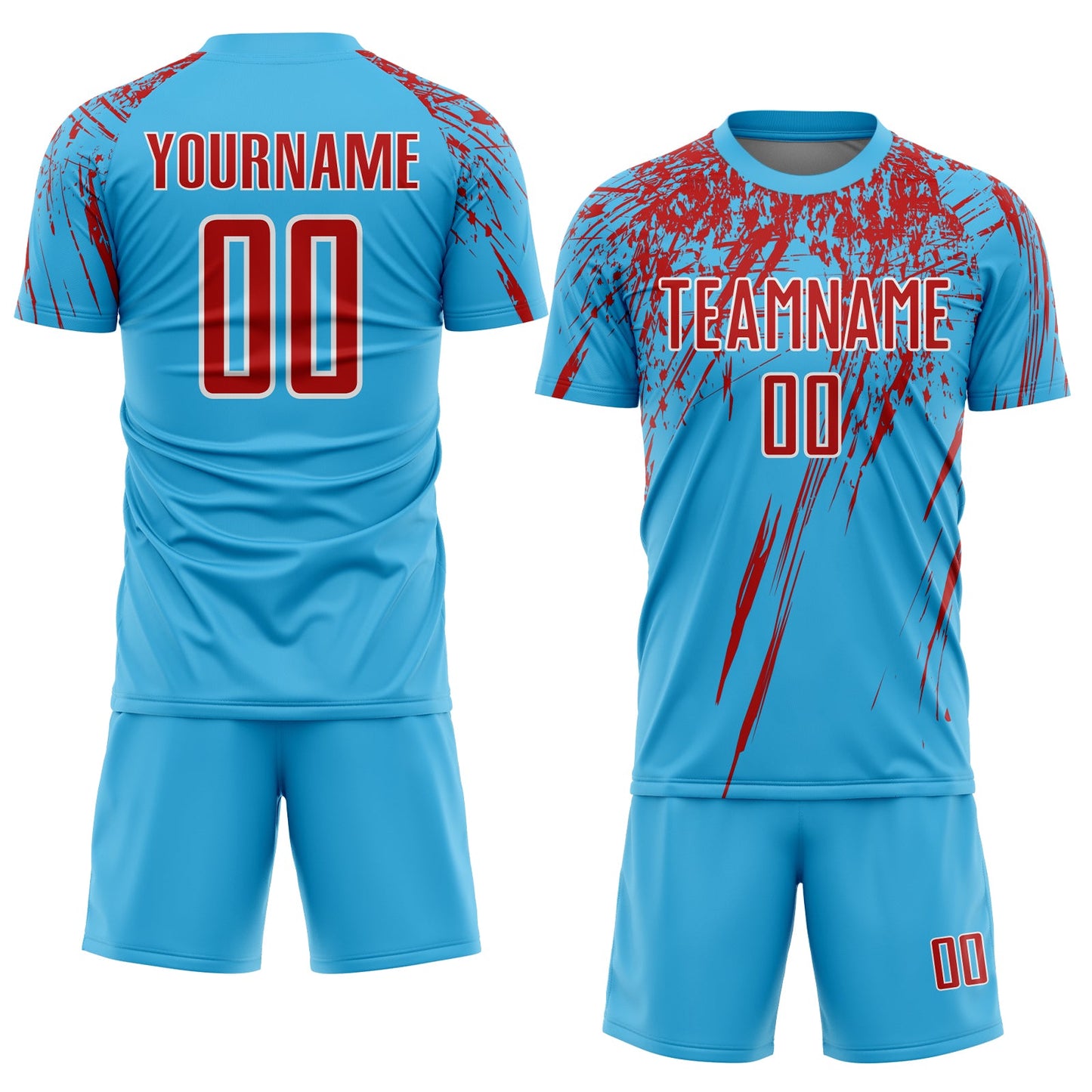 Custom Sky Blue Red-White Sublimation Soccer Uniform Jersey view 2