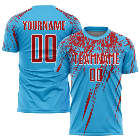 Custom Sky Blue Red-White Sublimation Soccer Uniform Jersey - Main View