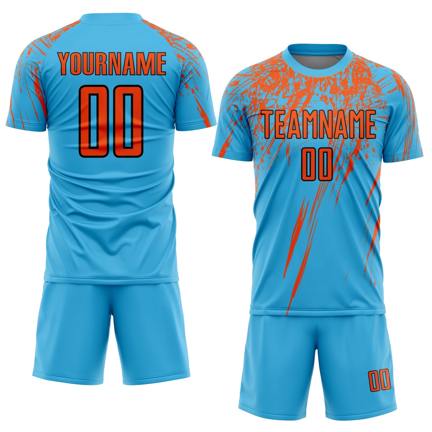 Custom Sky Blue Orange-Black Sublimation Soccer Uniform Jersey view 2