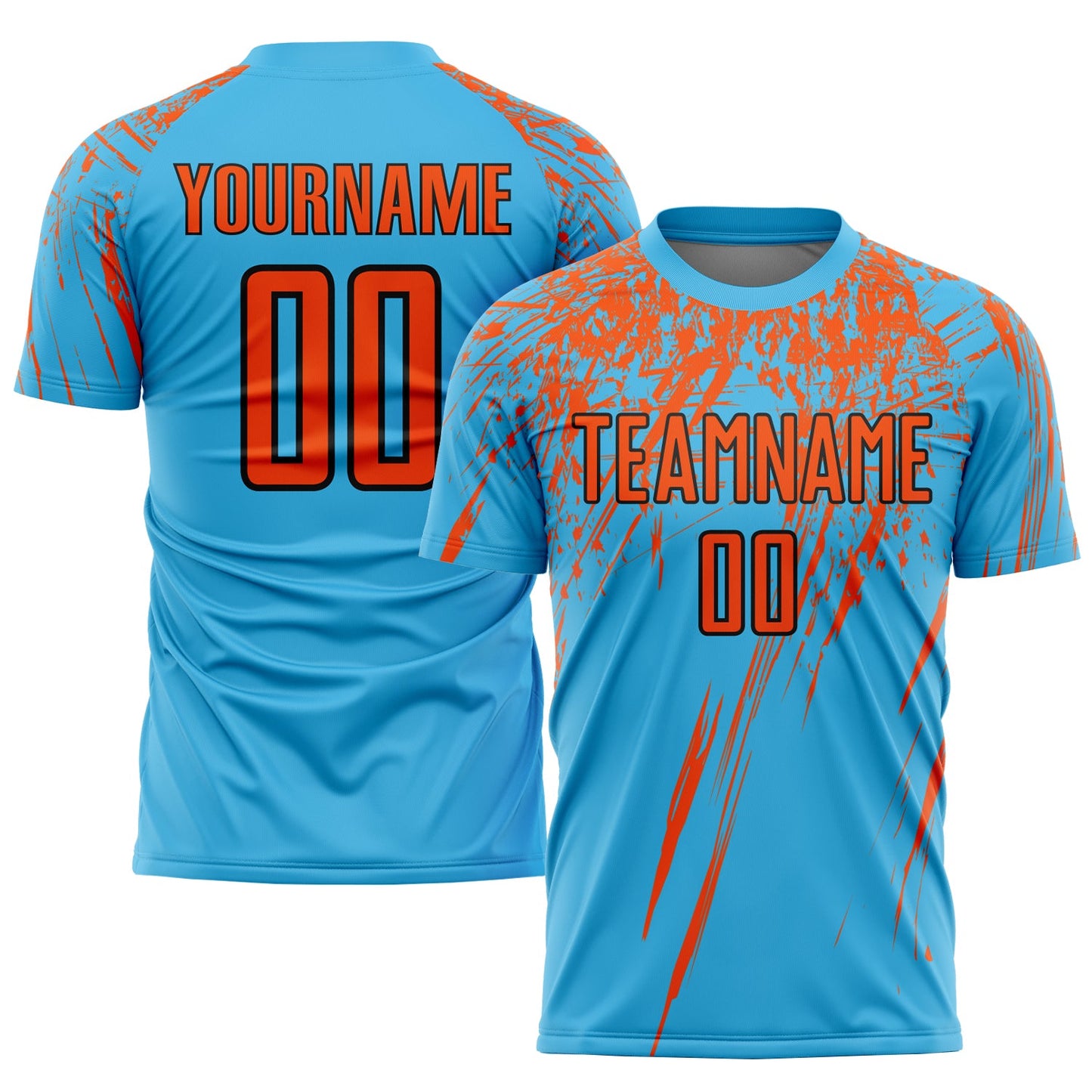 Custom Sky Blue Orange-Black Sublimation Soccer Uniform Jersey - Main View