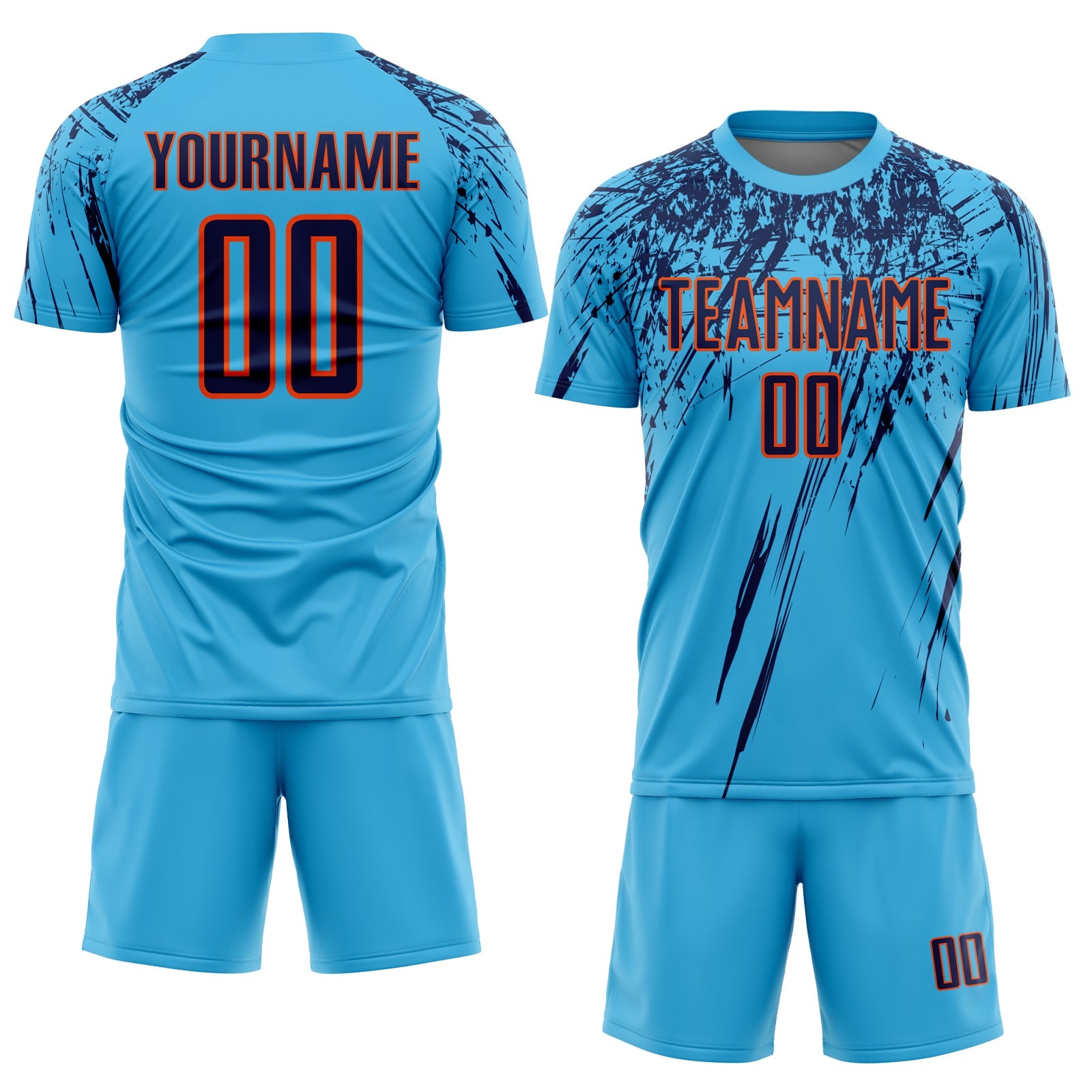 Custom Sky Blue Navy-Orange Sublimation Soccer Uniform Jersey view 2