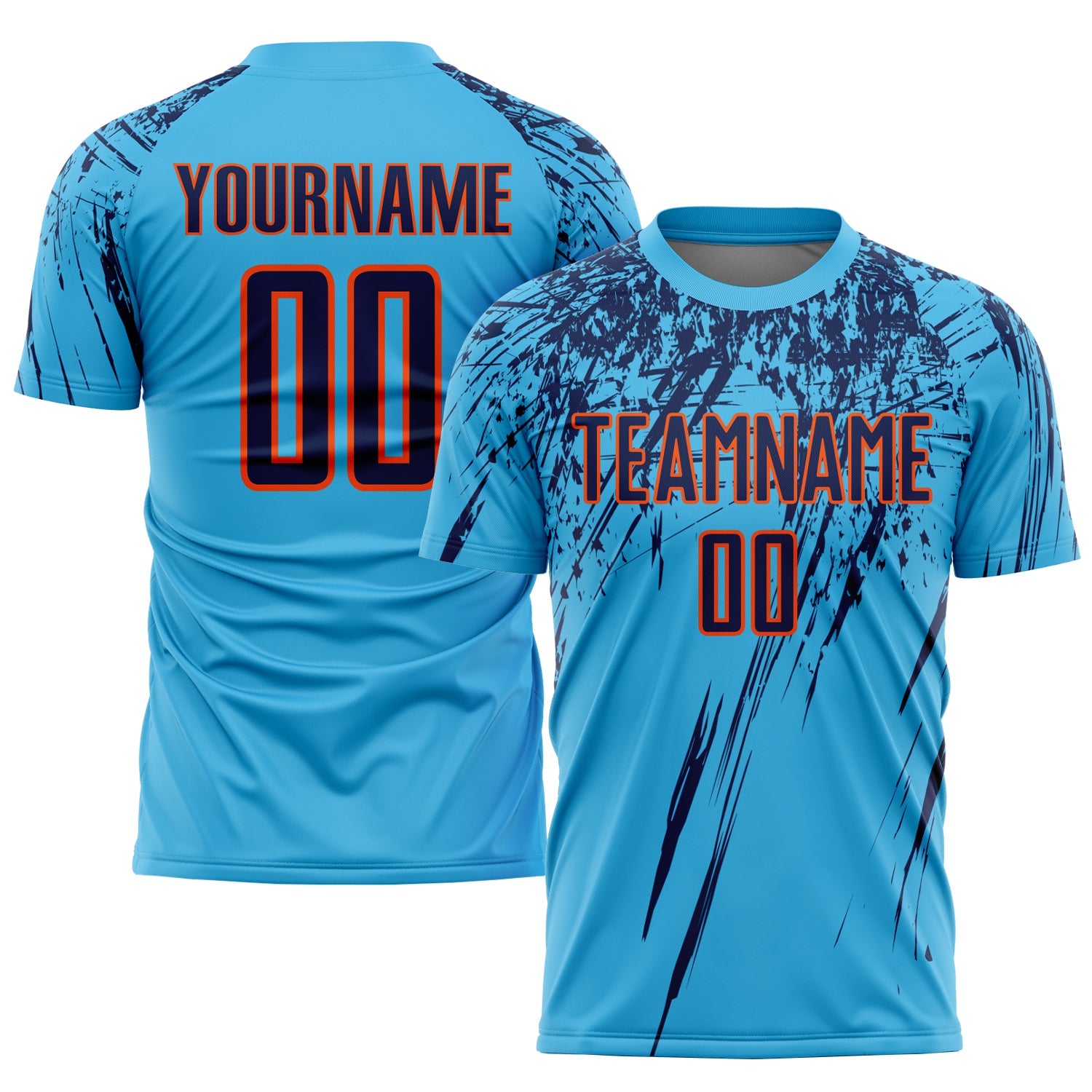 Custom Sky Blue Navy-Orange Sublimation Soccer Uniform Jersey - Main View