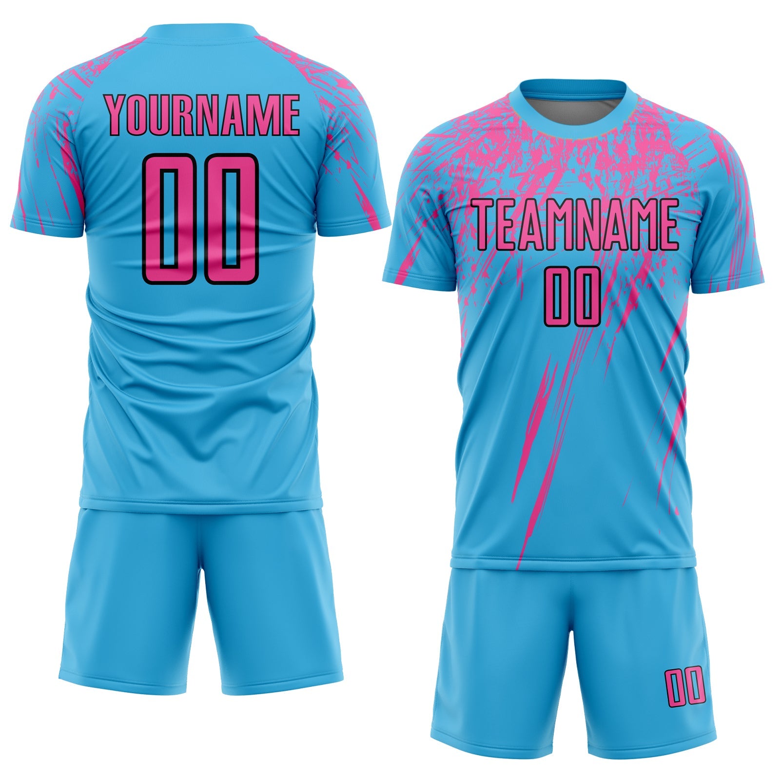Custom Sky Blue Pink-Black Sublimation Soccer Uniform Jersey view 2