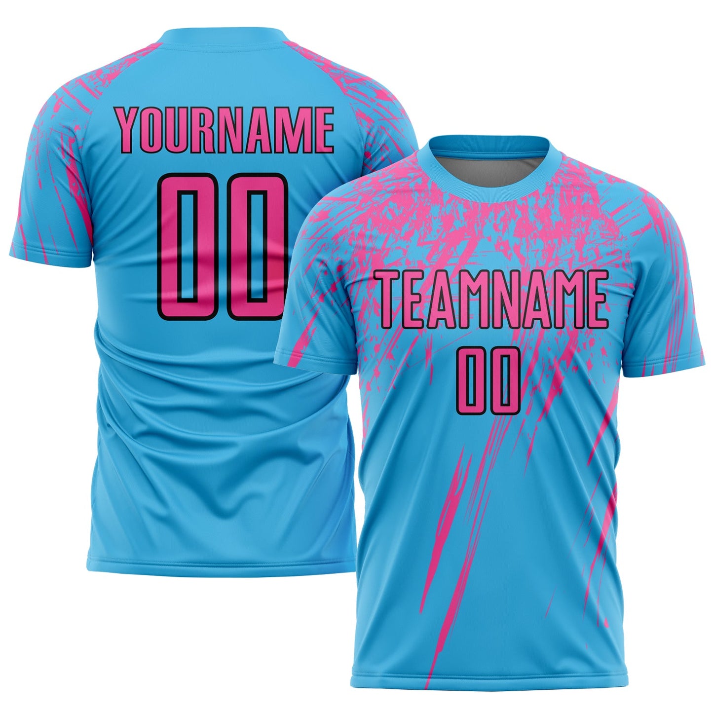 Custom Sky Blue Pink-Black Sublimation Soccer Uniform Jersey - Main View