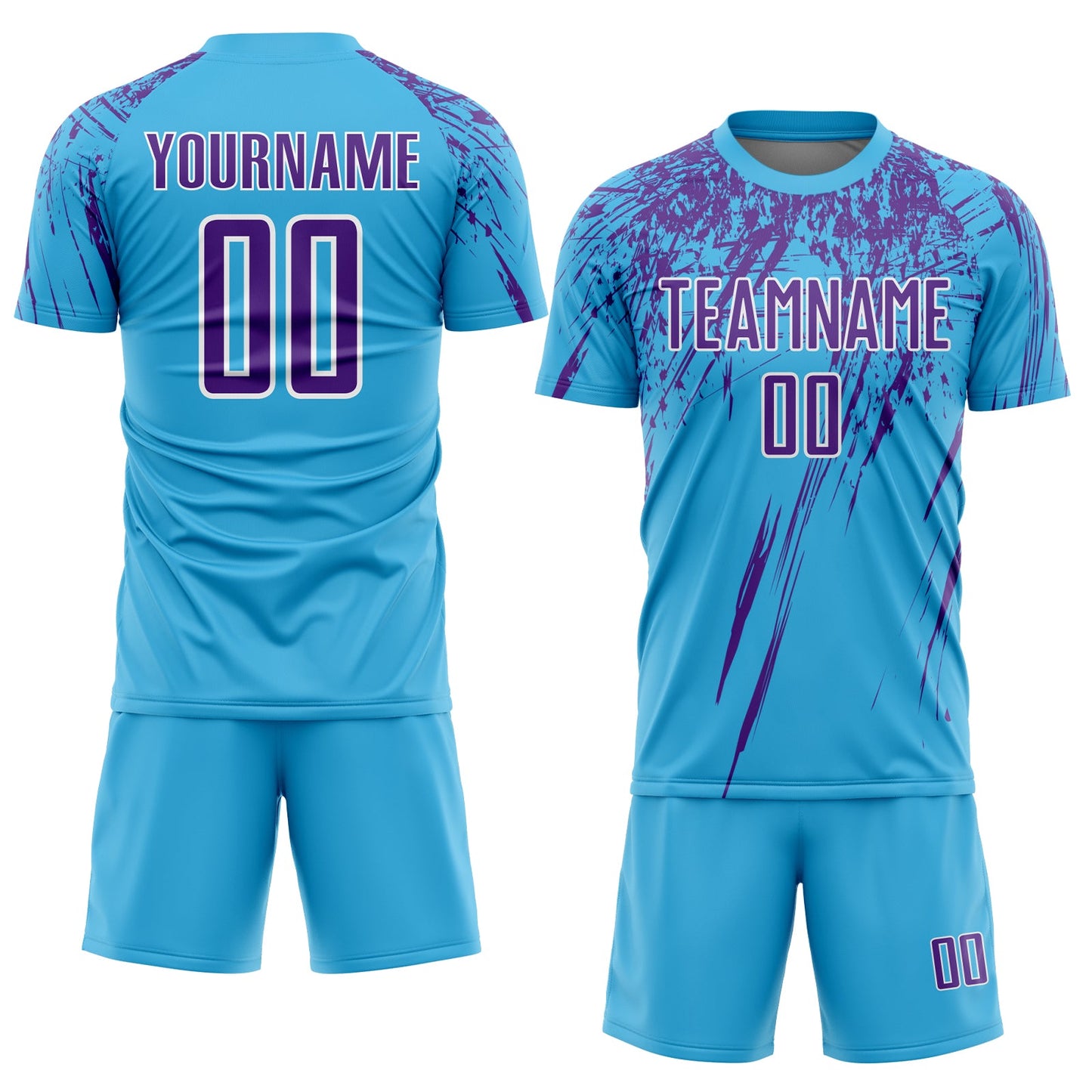 Custom Sky Blue Purple-White Sublimation Soccer Uniform Jersey view 2