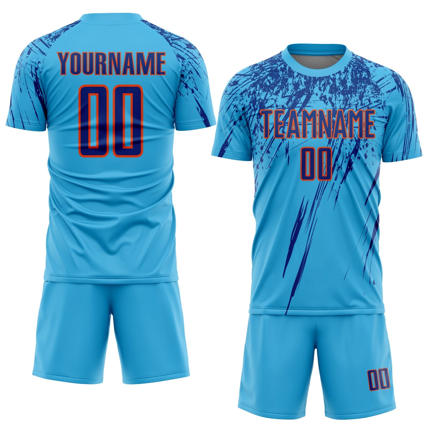 Custom Sky Blue Royal-Orange Sublimation Soccer Uniform Jersey view 2