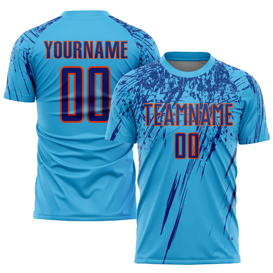 Custom Sky Blue Royal-Orange Sublimation Soccer Uniform Jersey - Main View