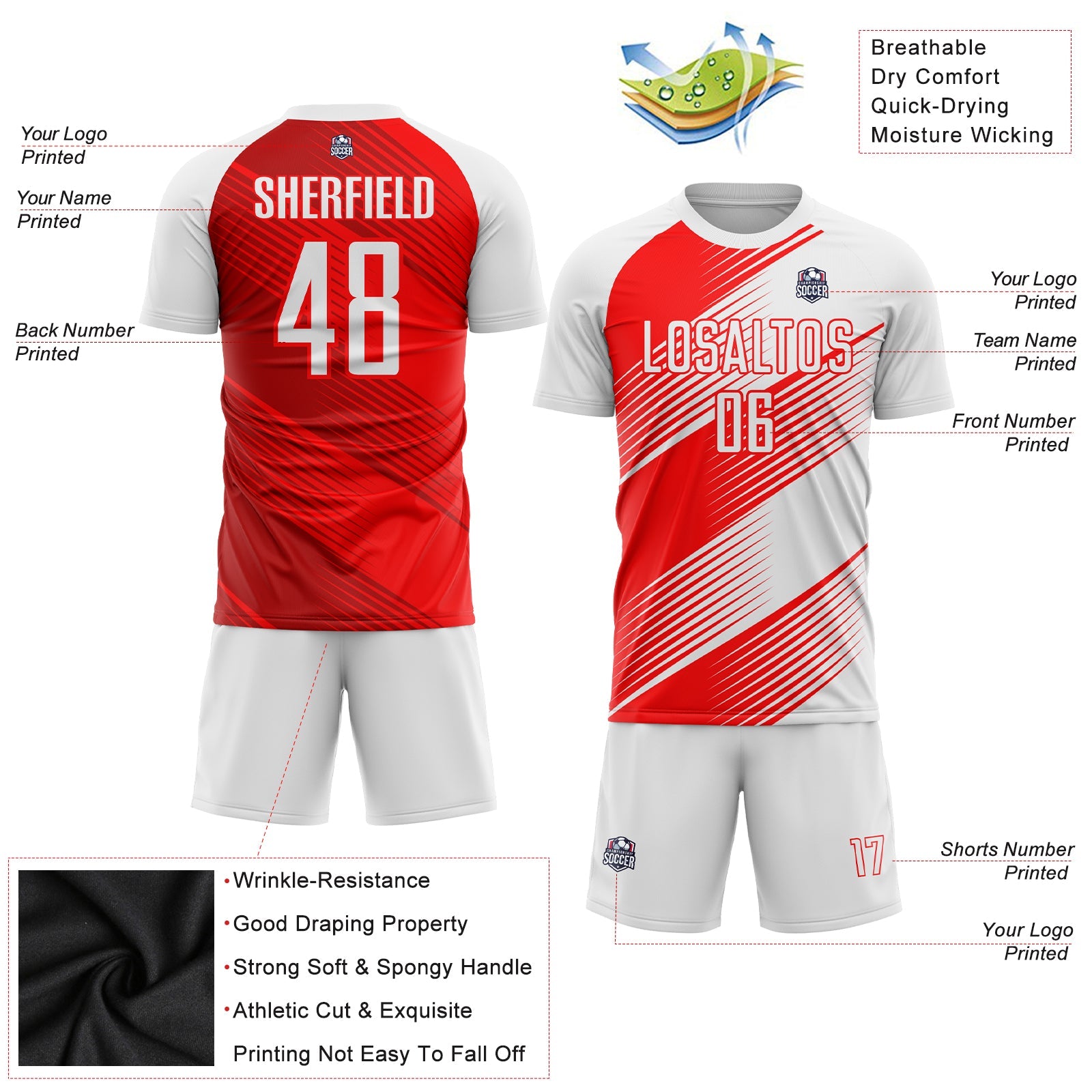 Custom Red White Sublimation Soccer Uniform Jersey view 3