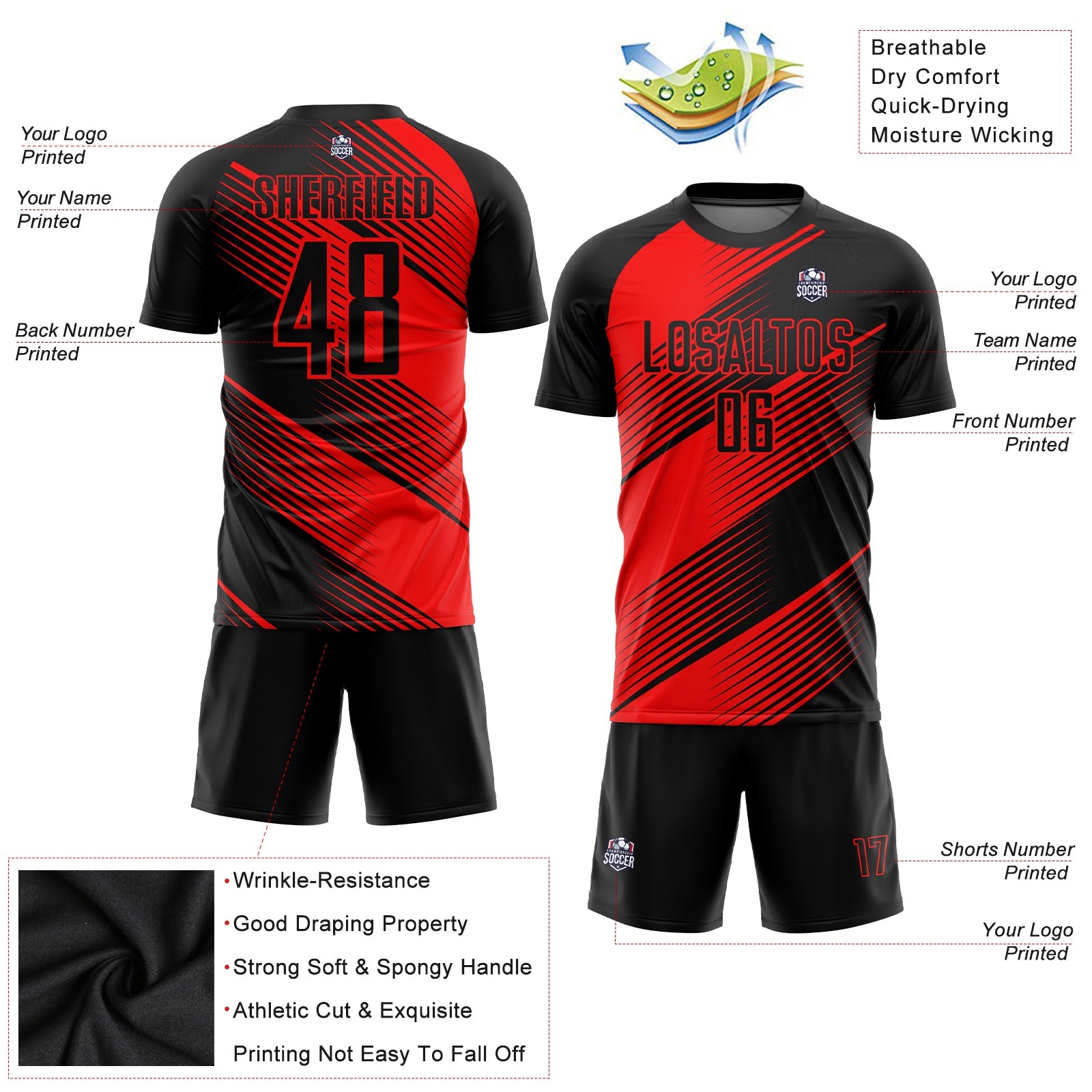 Custom Red Black Sublimation Soccer Uniform Jersey view 3