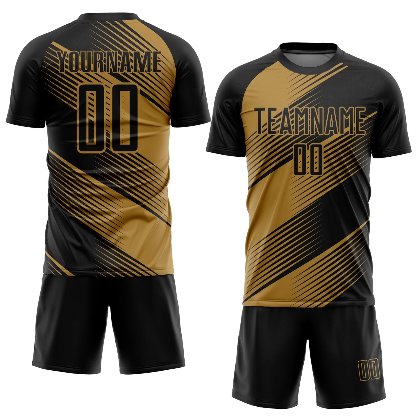 Custom Old Gold Black Sublimation Soccer Uniform Jersey view 2