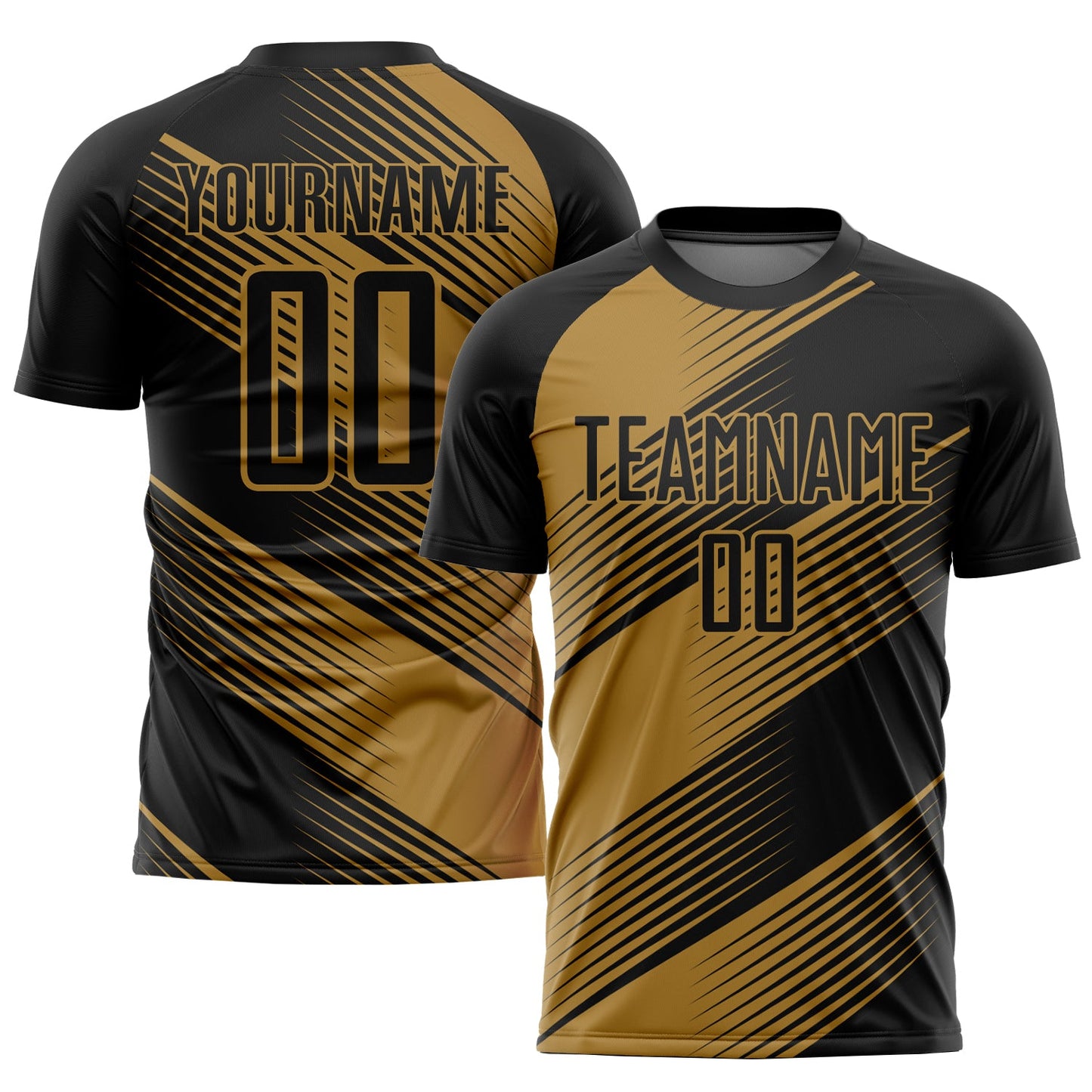 Custom Old Gold Black Sublimation Soccer Uniform Jersey - Main View