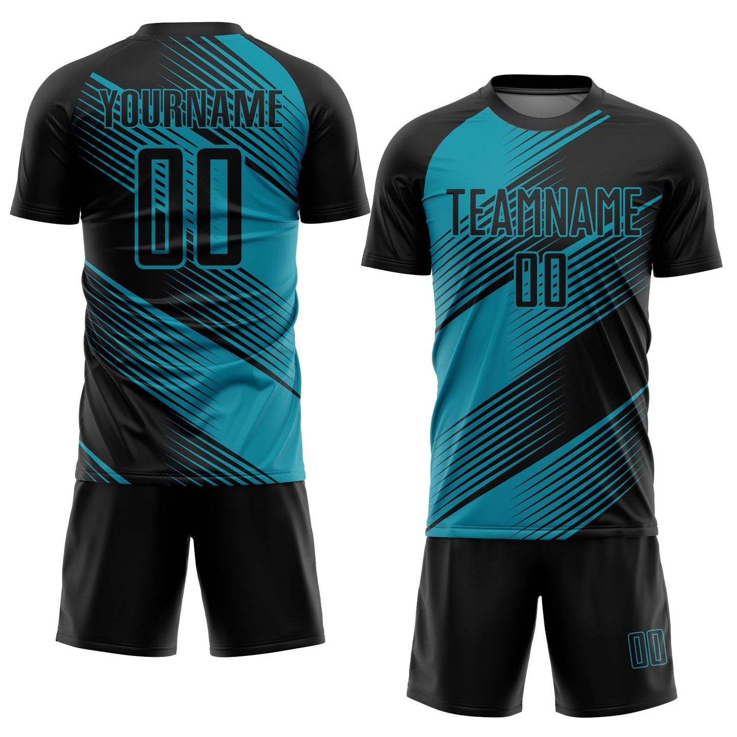Custom Teal Black Sublimation Soccer Uniform Jersey view 2