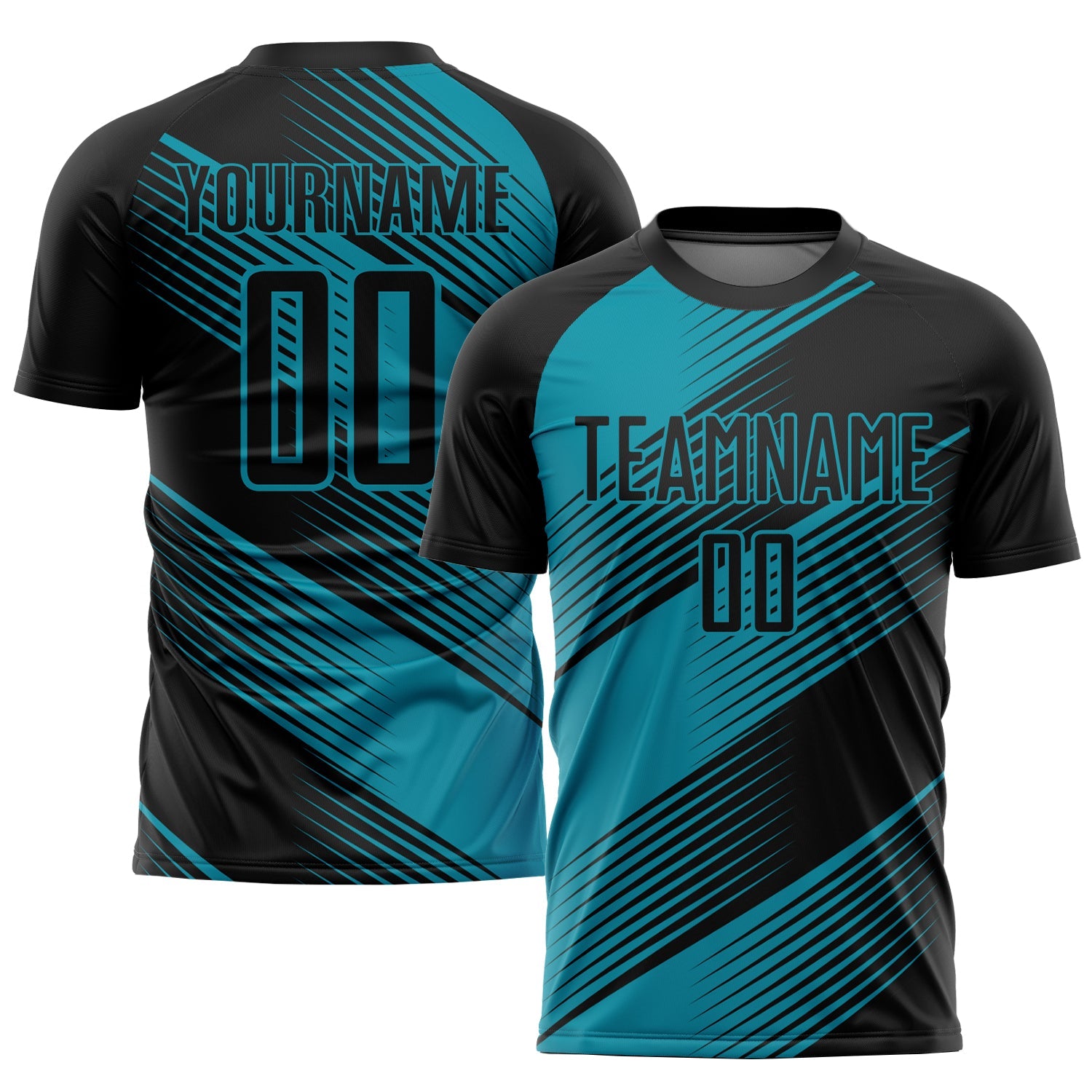 Custom Teal Black Sublimation Soccer Uniform Jersey - Main View