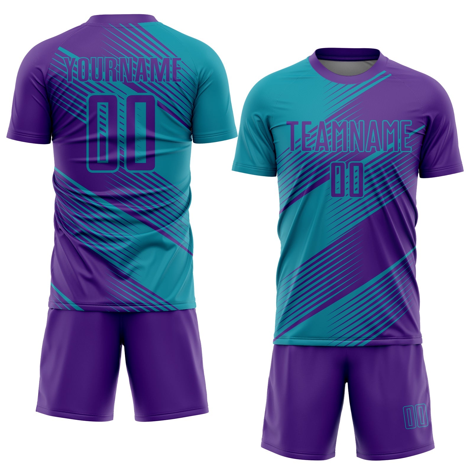 Custom Teal Purple Sublimation Soccer Uniform Jersey view 2