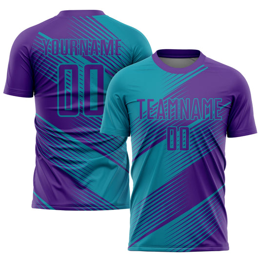 Custom Teal Purple Sublimation Soccer Uniform Jersey - Main View