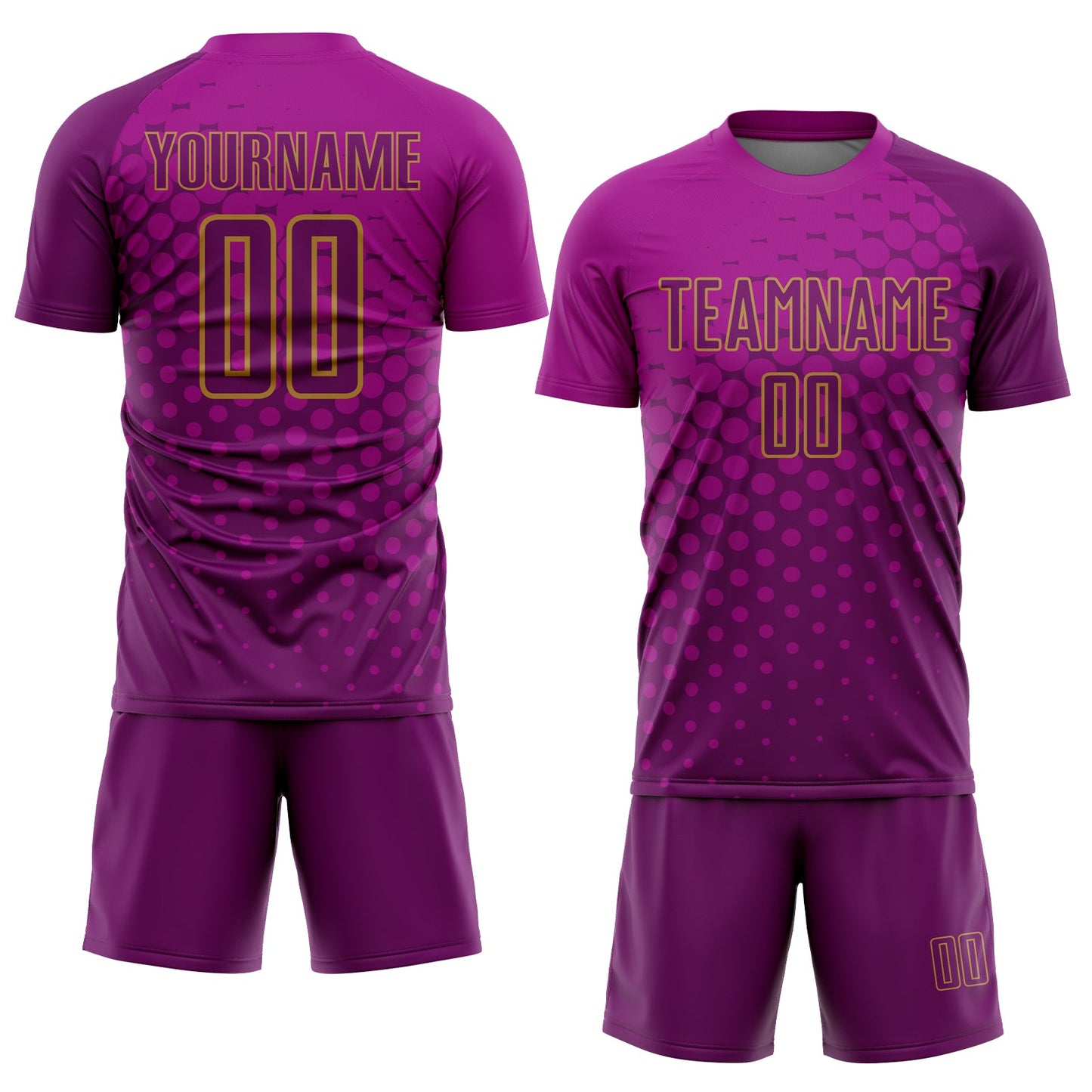 Custom Deep Pink Purple-Old Gold Sublimation Soccer Uniform Jersey view 2