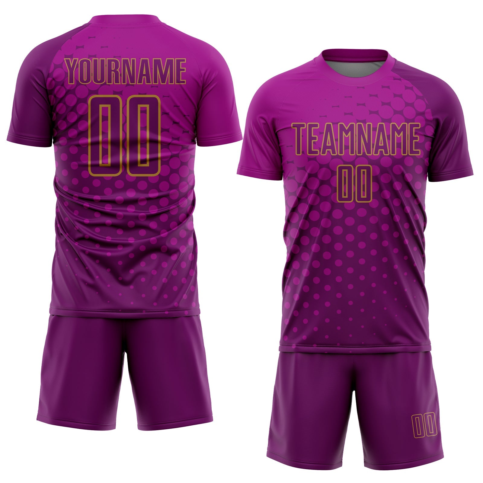 Custom Deep Pink Purple-Old Gold Sublimation Soccer Uniform Jersey view 2