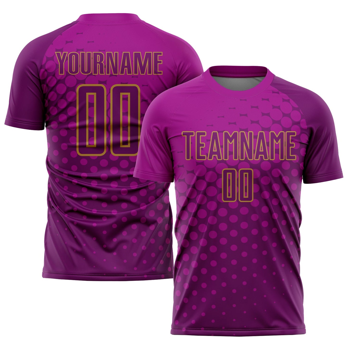 Custom Deep Pink Purple-Old Gold Sublimation Soccer Uniform Jersey - Main View