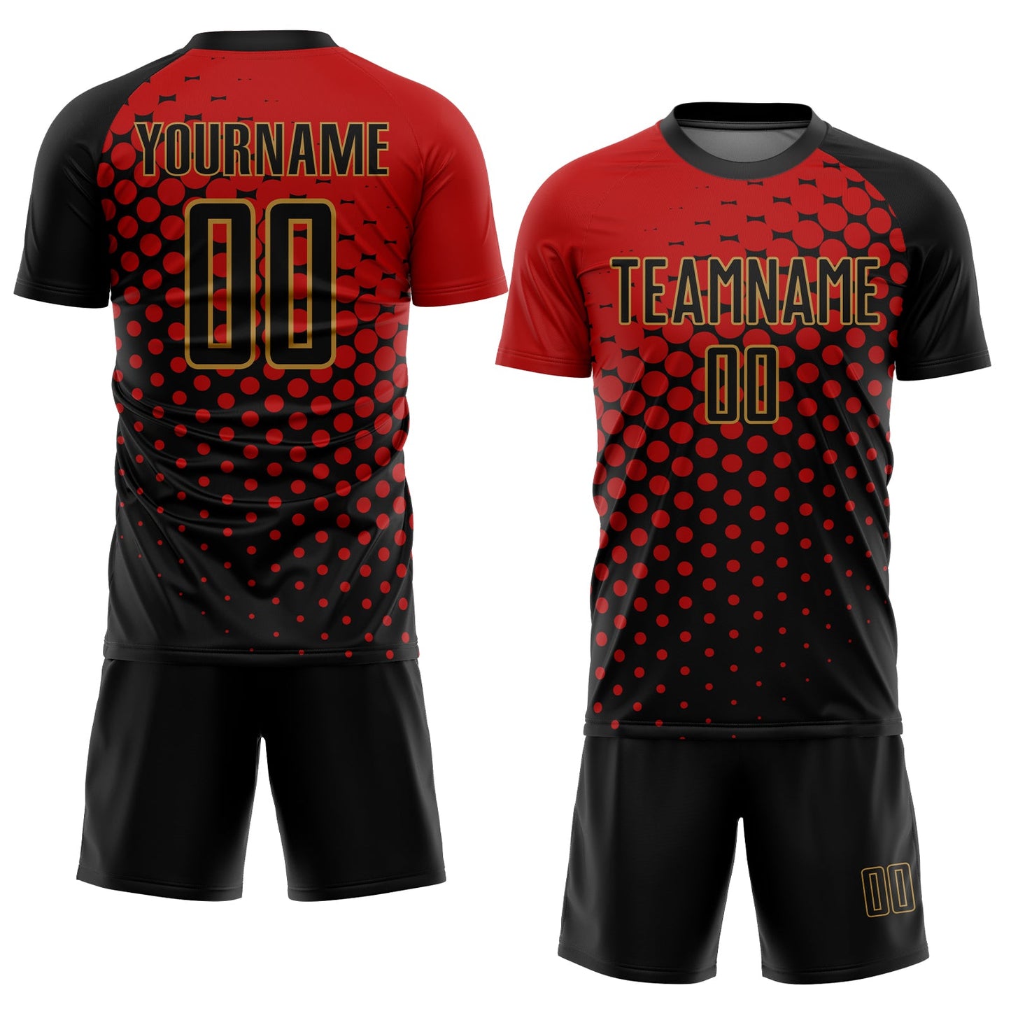 Custom Red Black-Old Gold Sublimation Soccer Uniform Jersey view 2