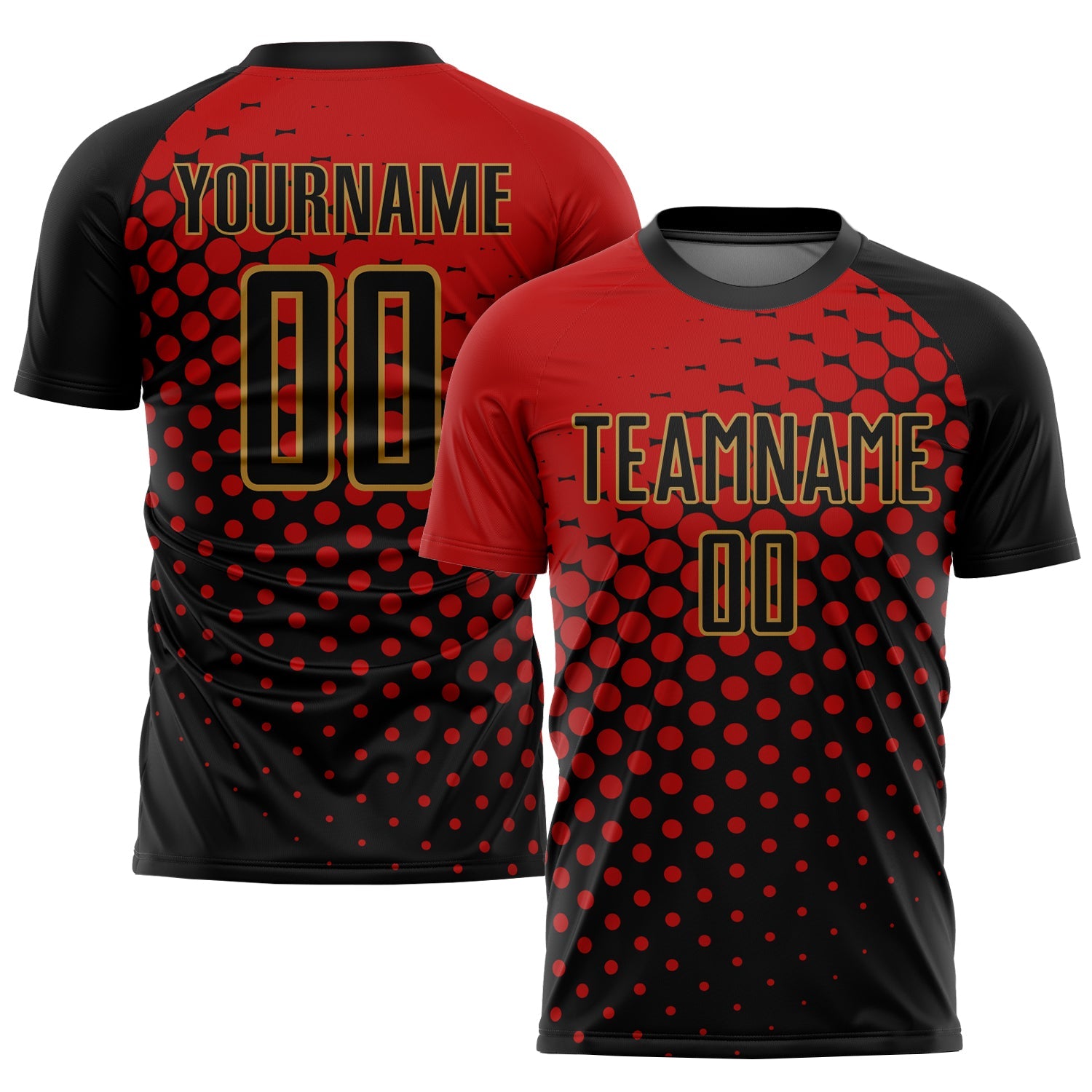 Custom Red Black-Old Gold Sublimation Soccer Uniform Jersey - Main View