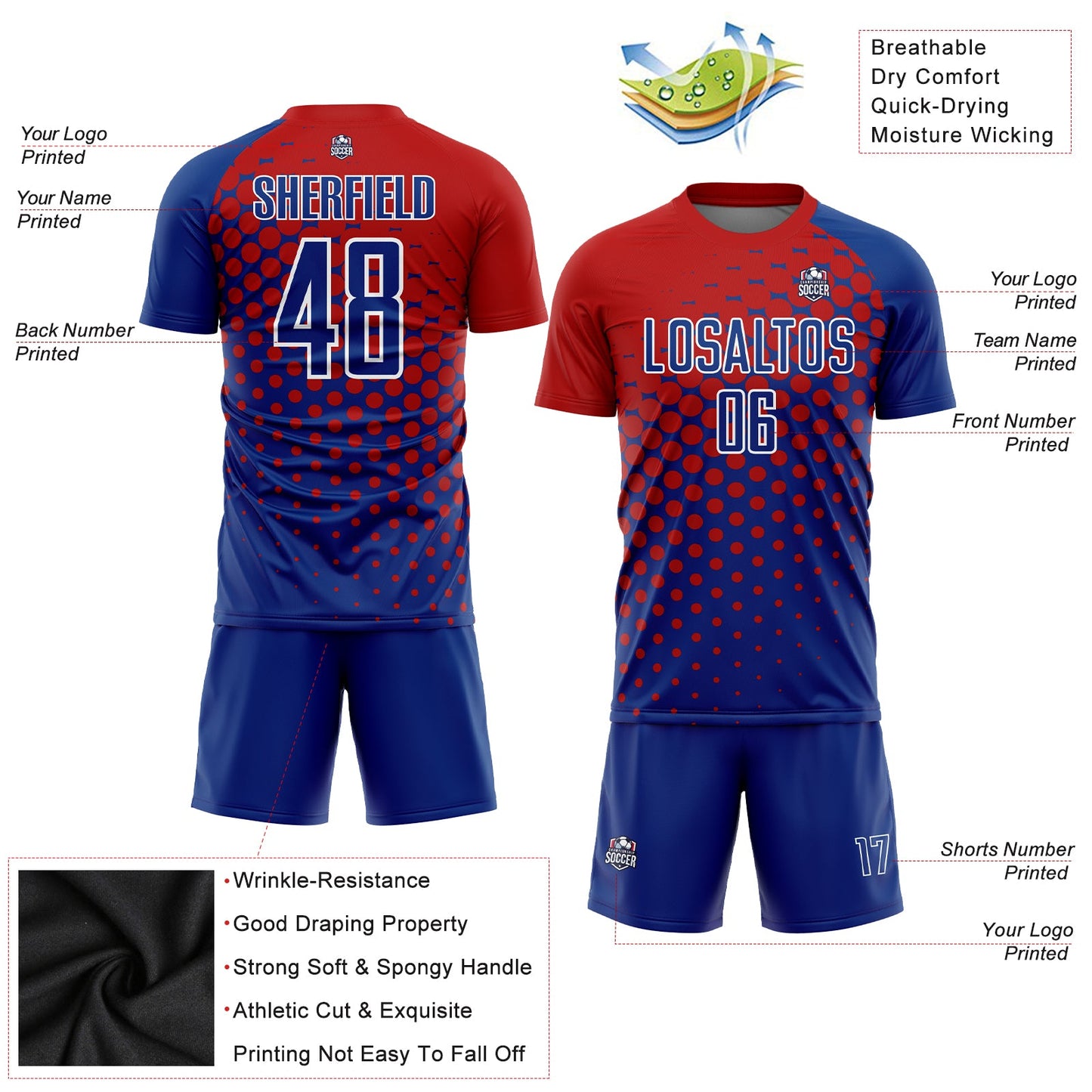 Custom Red Royal-White Sublimation Soccer Uniform Jersey view 3