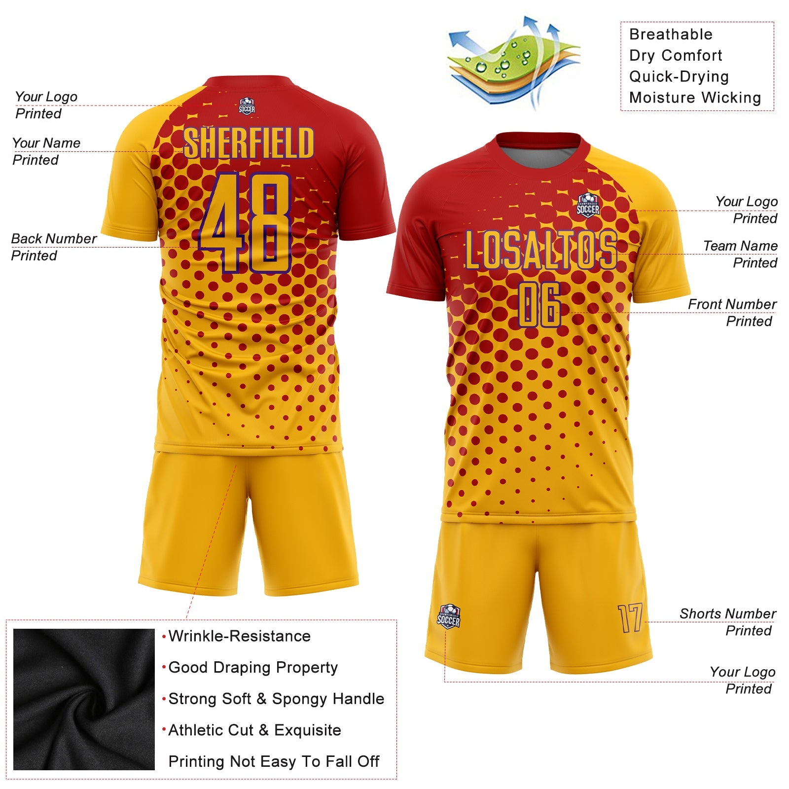 Custom Gold Red-Purple Sublimation Soccer Uniform Jersey view 3