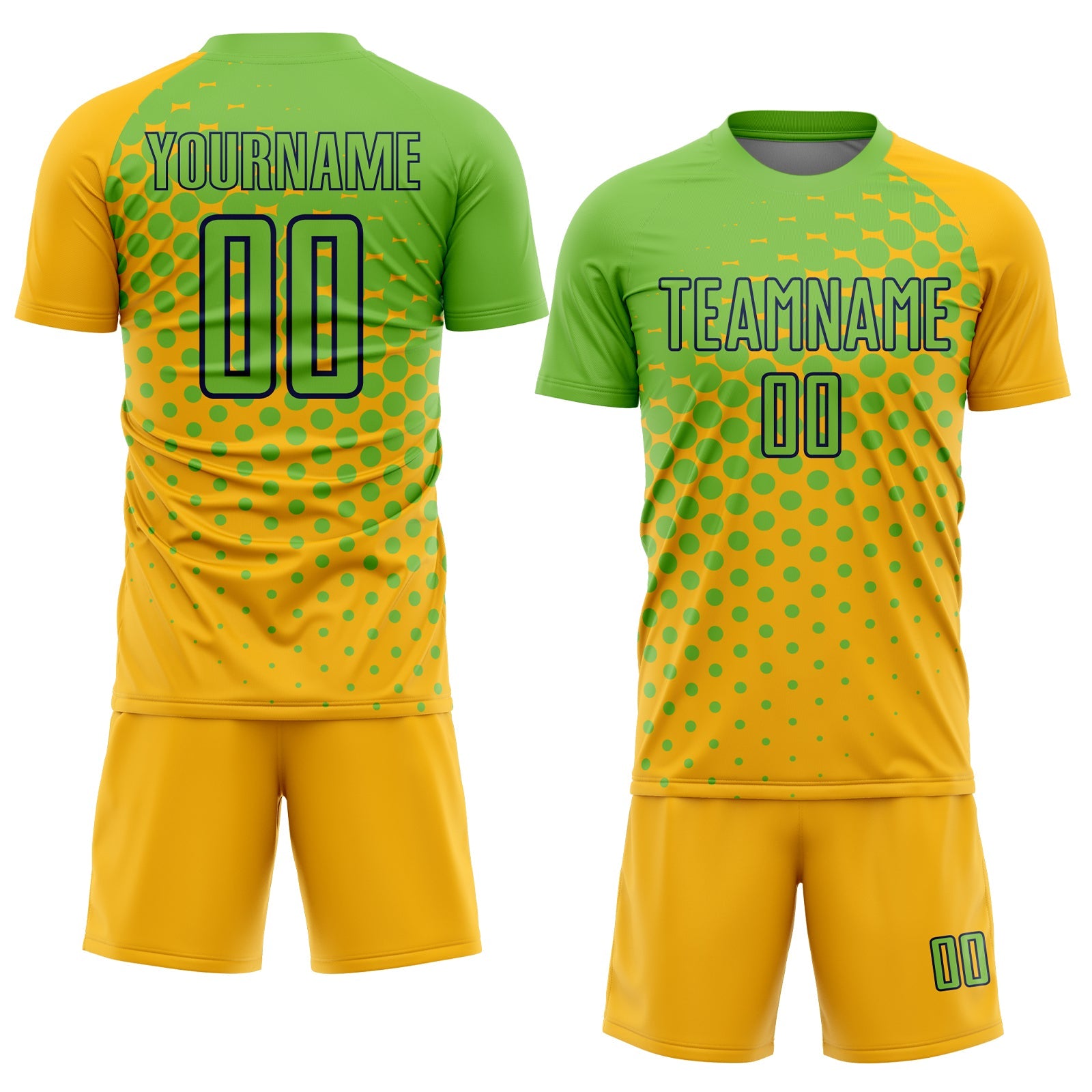 Custom Gold Neon Green-Navy Sublimation Soccer Uniform Jersey view 2