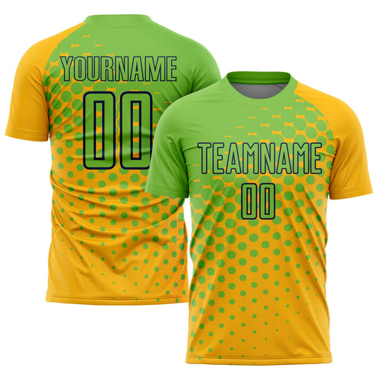 Custom Gold Neon Green-Navy Sublimation Soccer Uniform Jersey - Main View