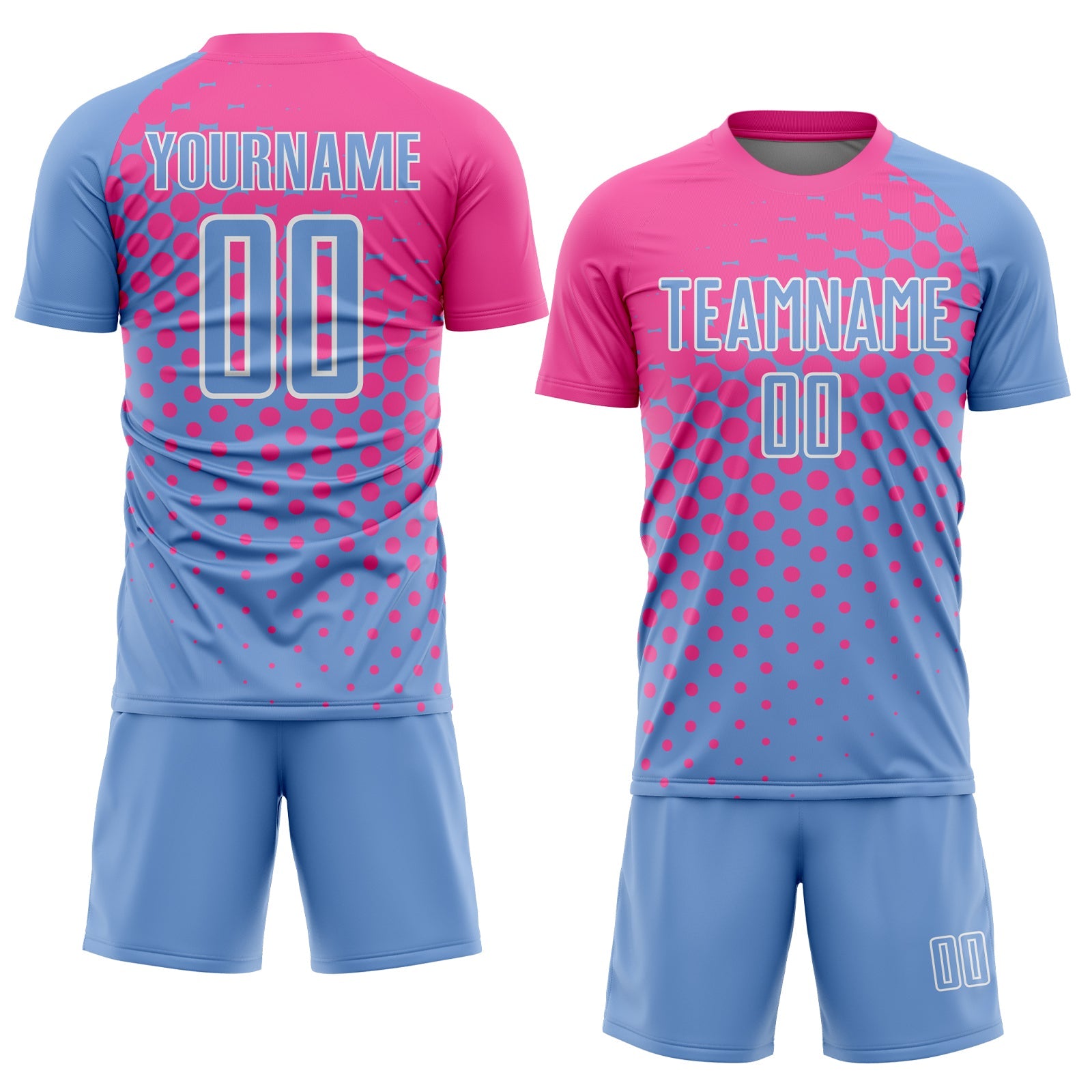 Custom Light Blue Pink-White Sublimation Soccer Uniform Jersey view 2