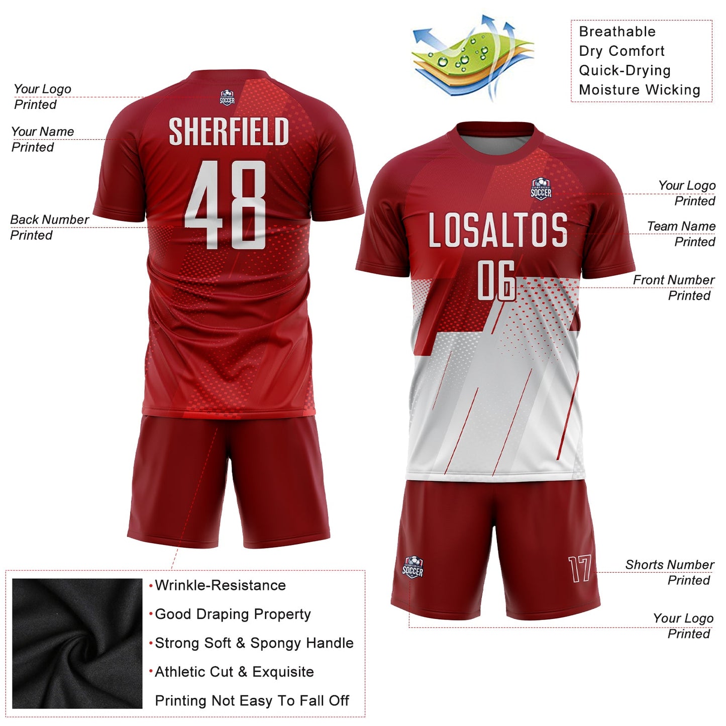 Custom Red White Sublimation Soccer Uniform Jersey view 3