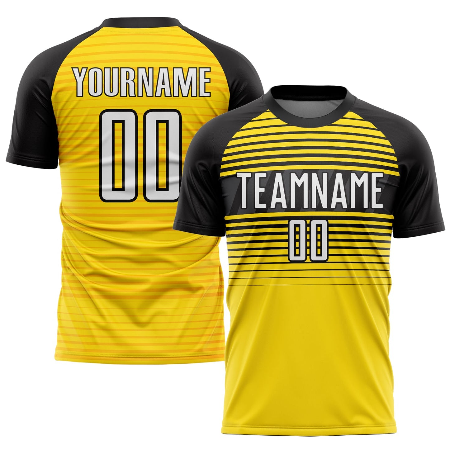 Custom Yellow White-Black Sublimation Soccer Uniform Jersey - Main View