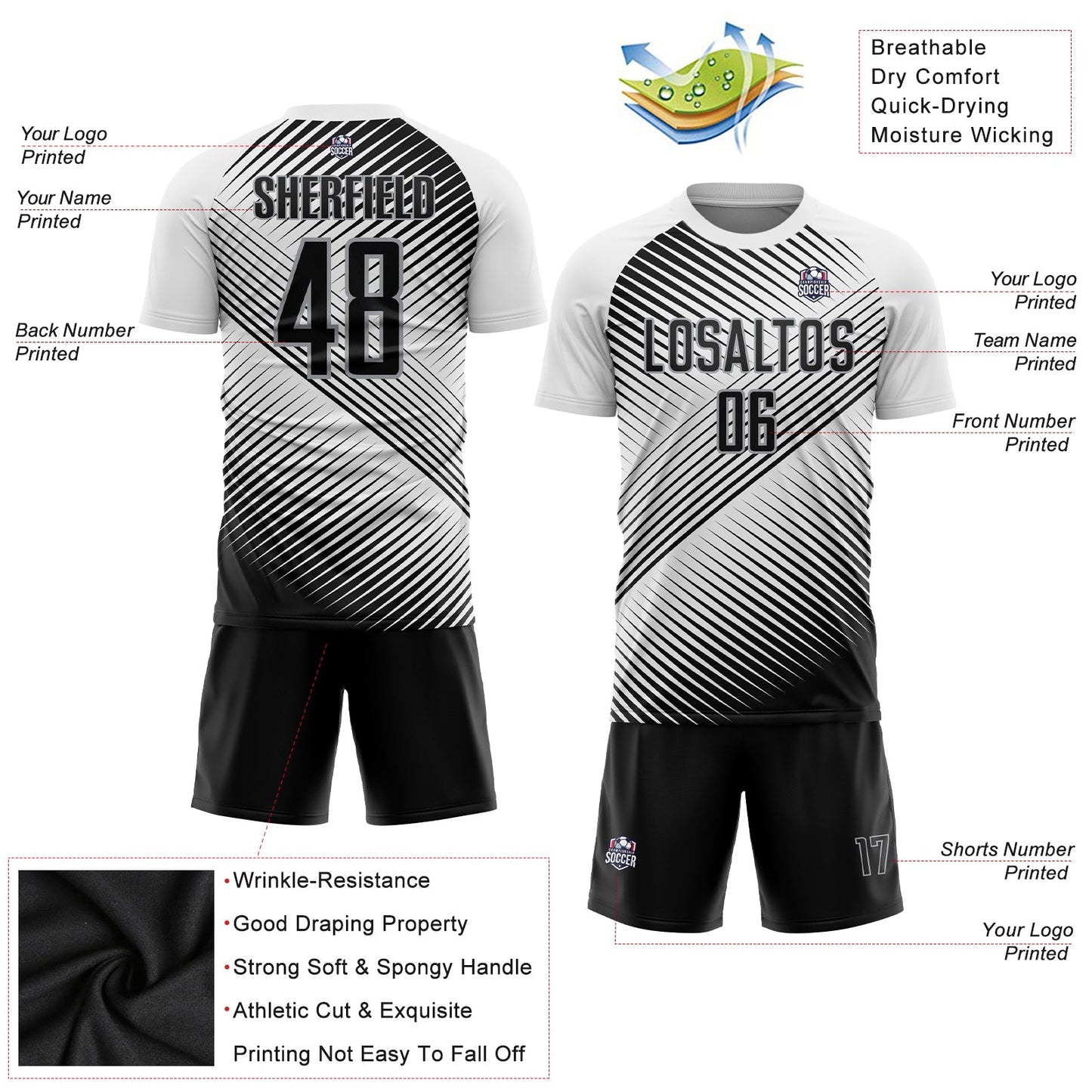 Custom White Black-Gray Sublimation Soccer Uniform Jersey view 3