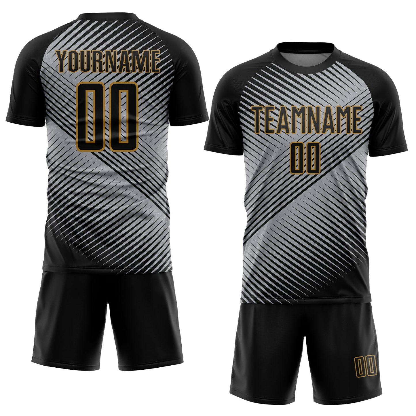 Custom Gray Black-Old Gold Sublimation Soccer Uniform Jersey view 2