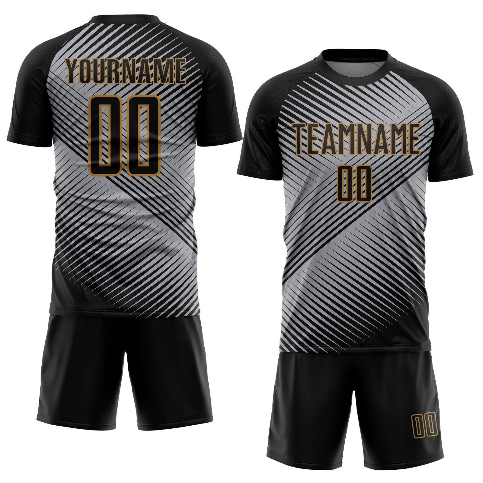 Custom Gray Black-Old Gold Sublimation Soccer Uniform Jersey view 2