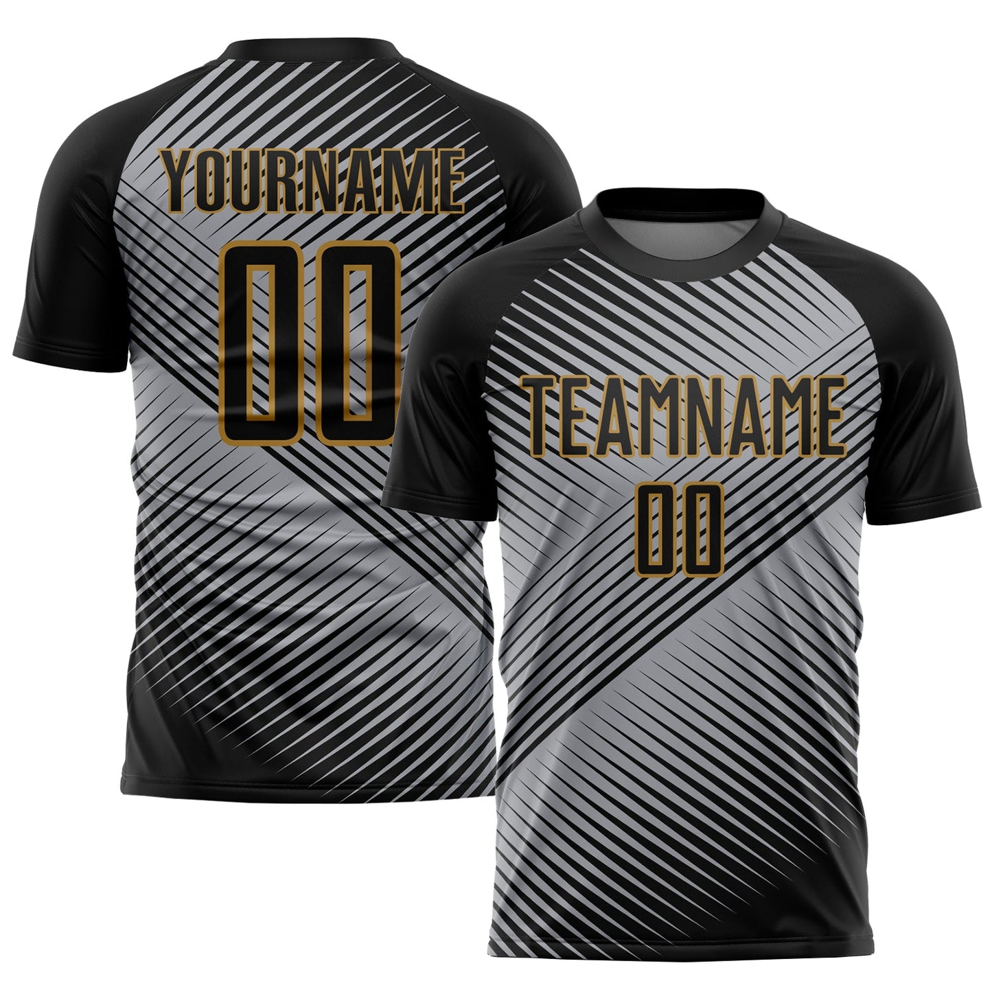 Custom Gray Black-Old Gold Sublimation Soccer Uniform Jersey - Main View