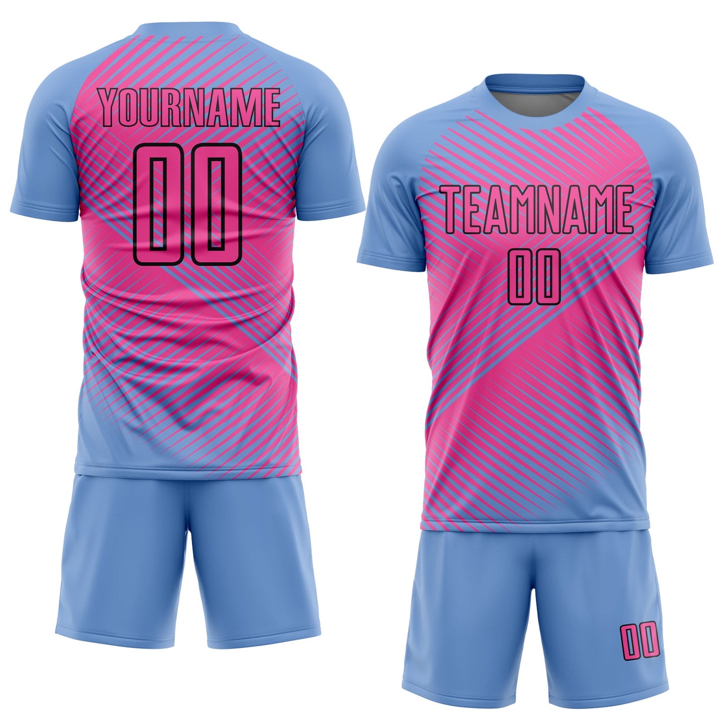 Custom Light Blue Pink-Black Sublimation Soccer Uniform Jersey view 2