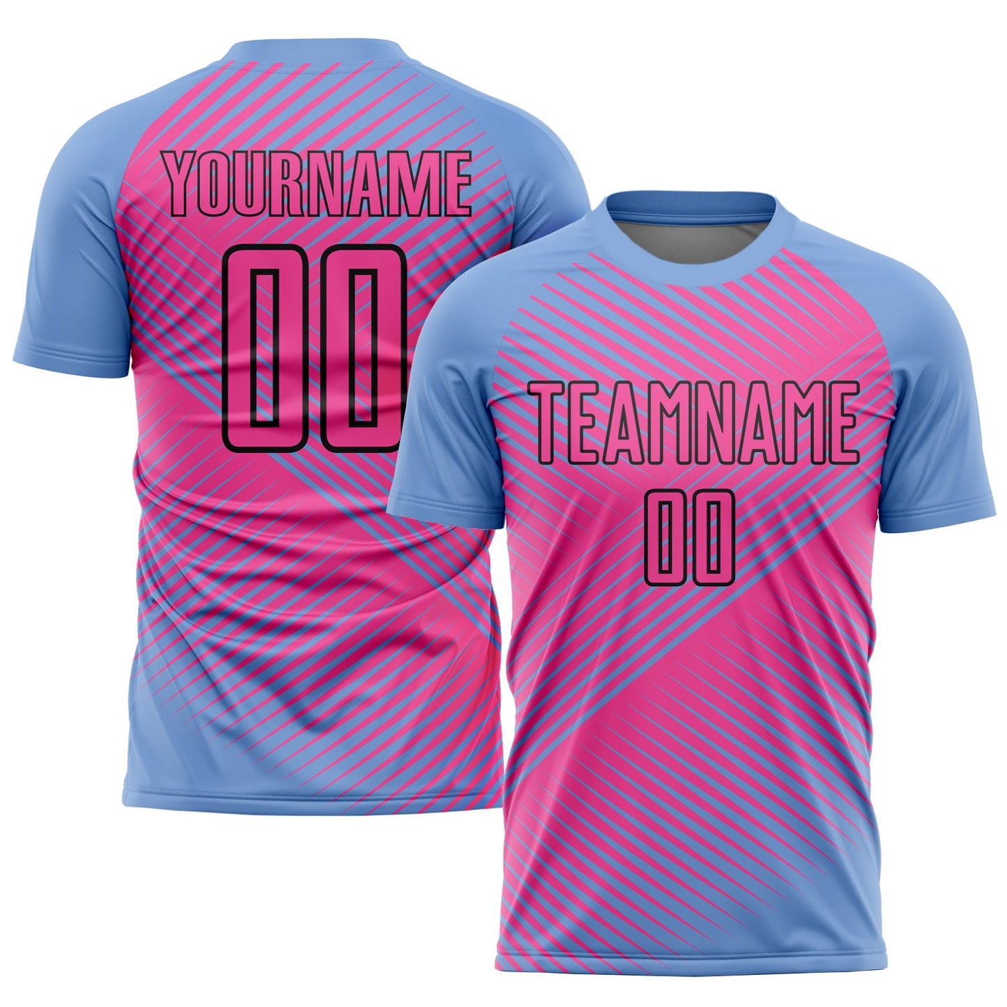 Custom Light Blue Pink-Black Sublimation Soccer Uniform Jersey - Main View