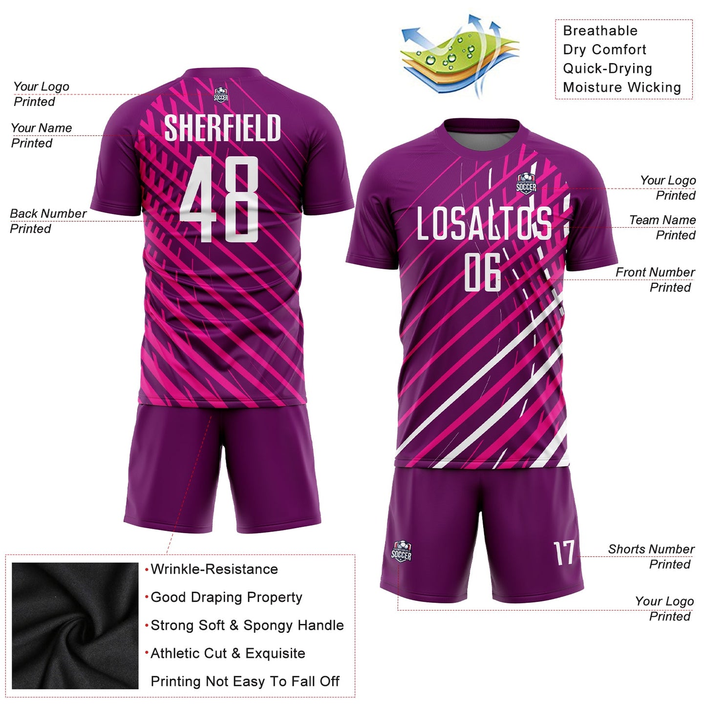 Custom Pink White-Crimson Sublimation Soccer Uniform Jersey view 3