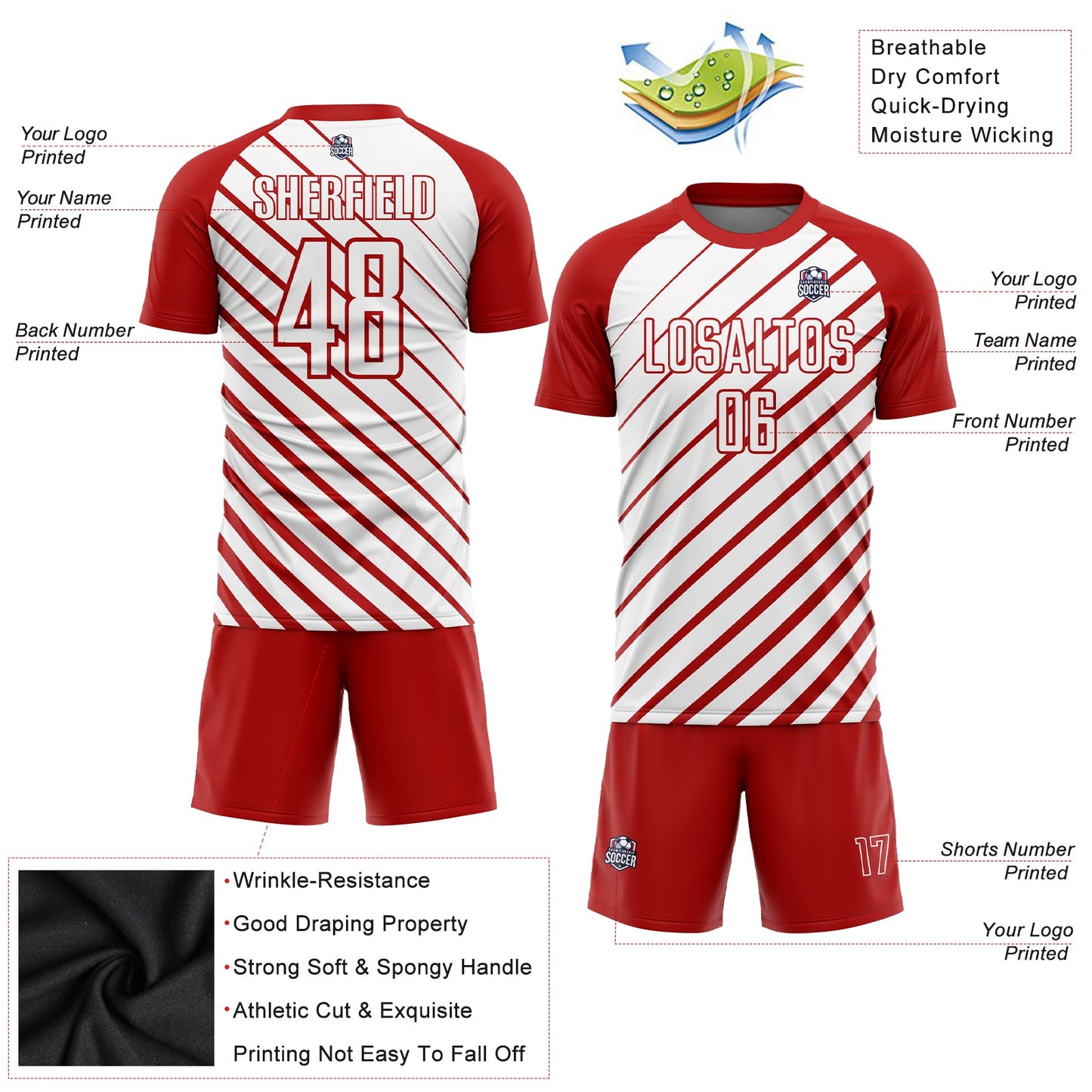 Custom Red White Sublimation Soccer Uniform Jersey view 3