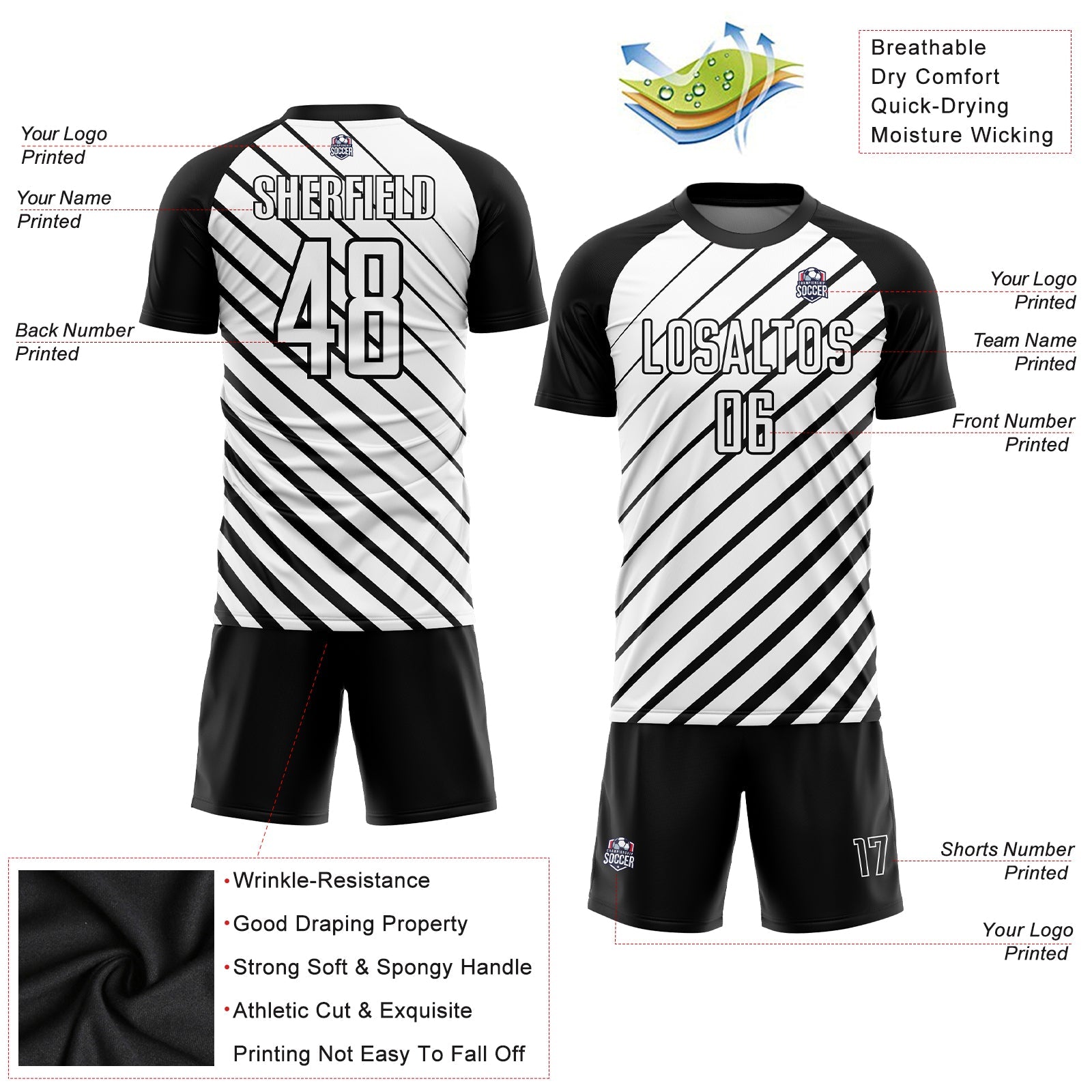 Custom Black White Sublimation Soccer Uniform Jersey view 3