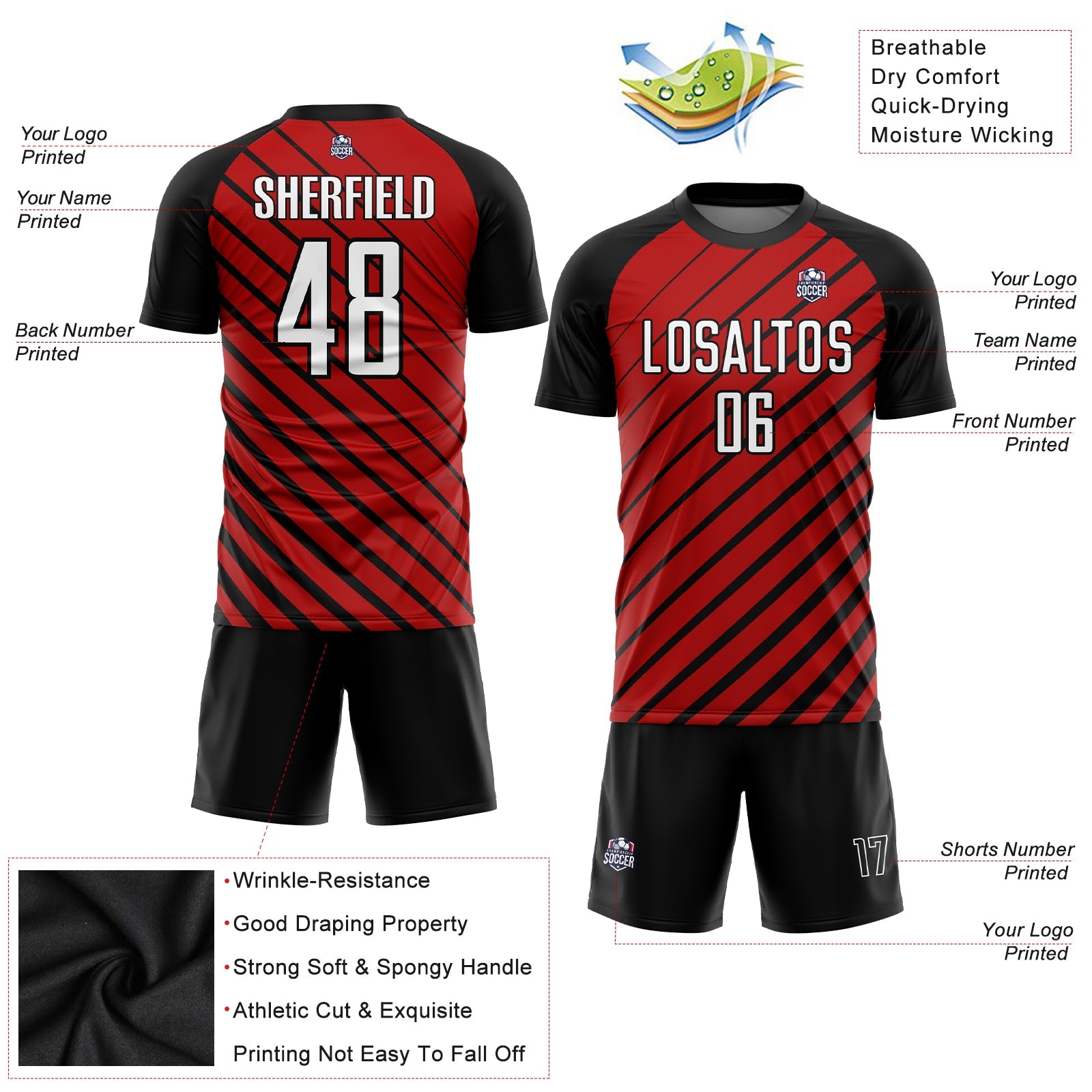 Custom Red White-Black Sublimation Soccer Uniform Jersey view 3
