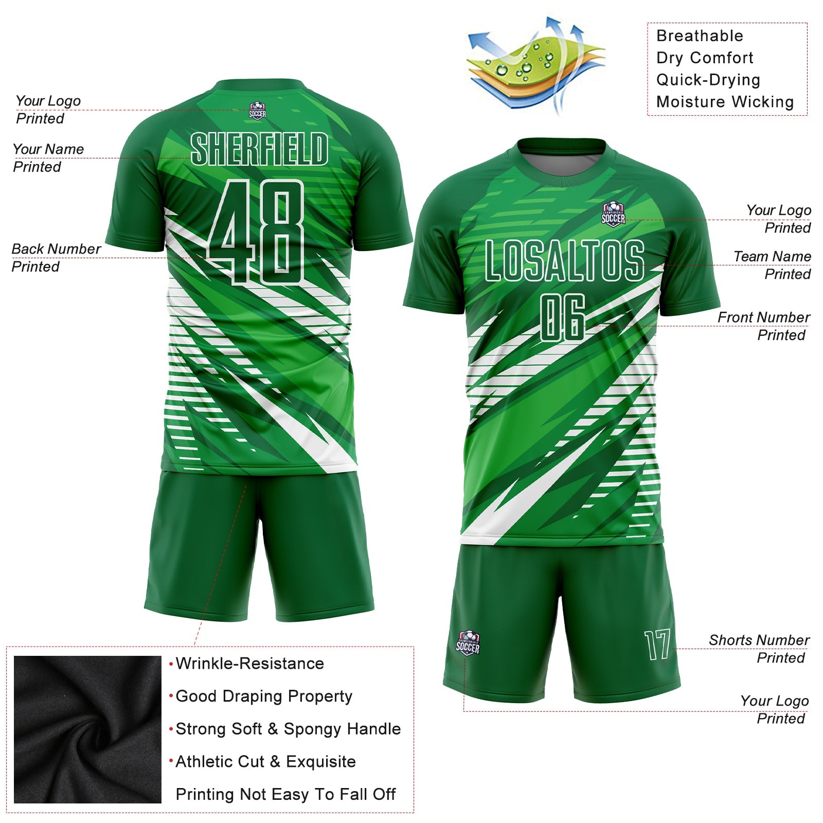 Custom Kelly Green White Sublimation Soccer Uniform Jersey view 5