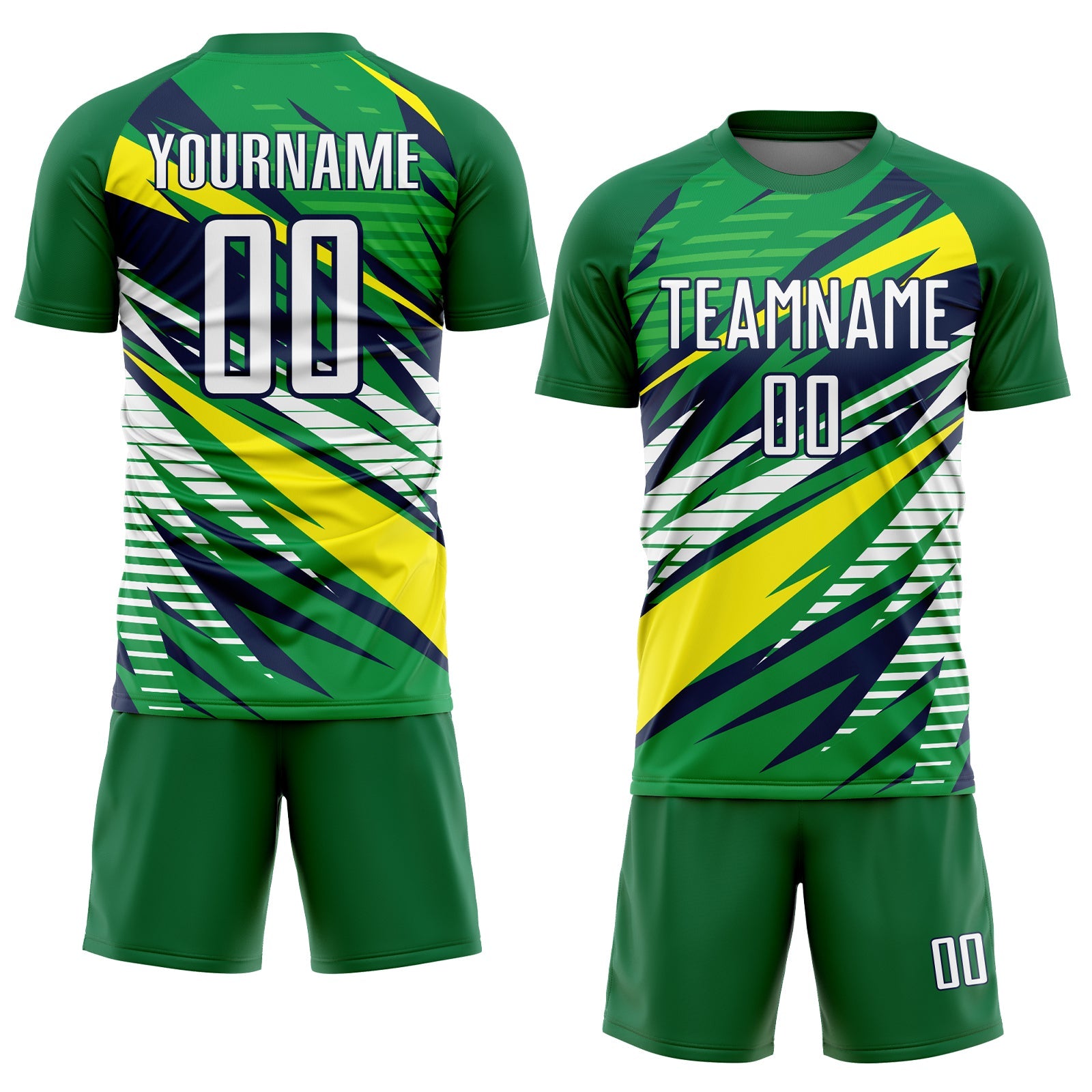 Custom Green White Yellow-Navy Sublimation Soccer Uniform Jersey view 2